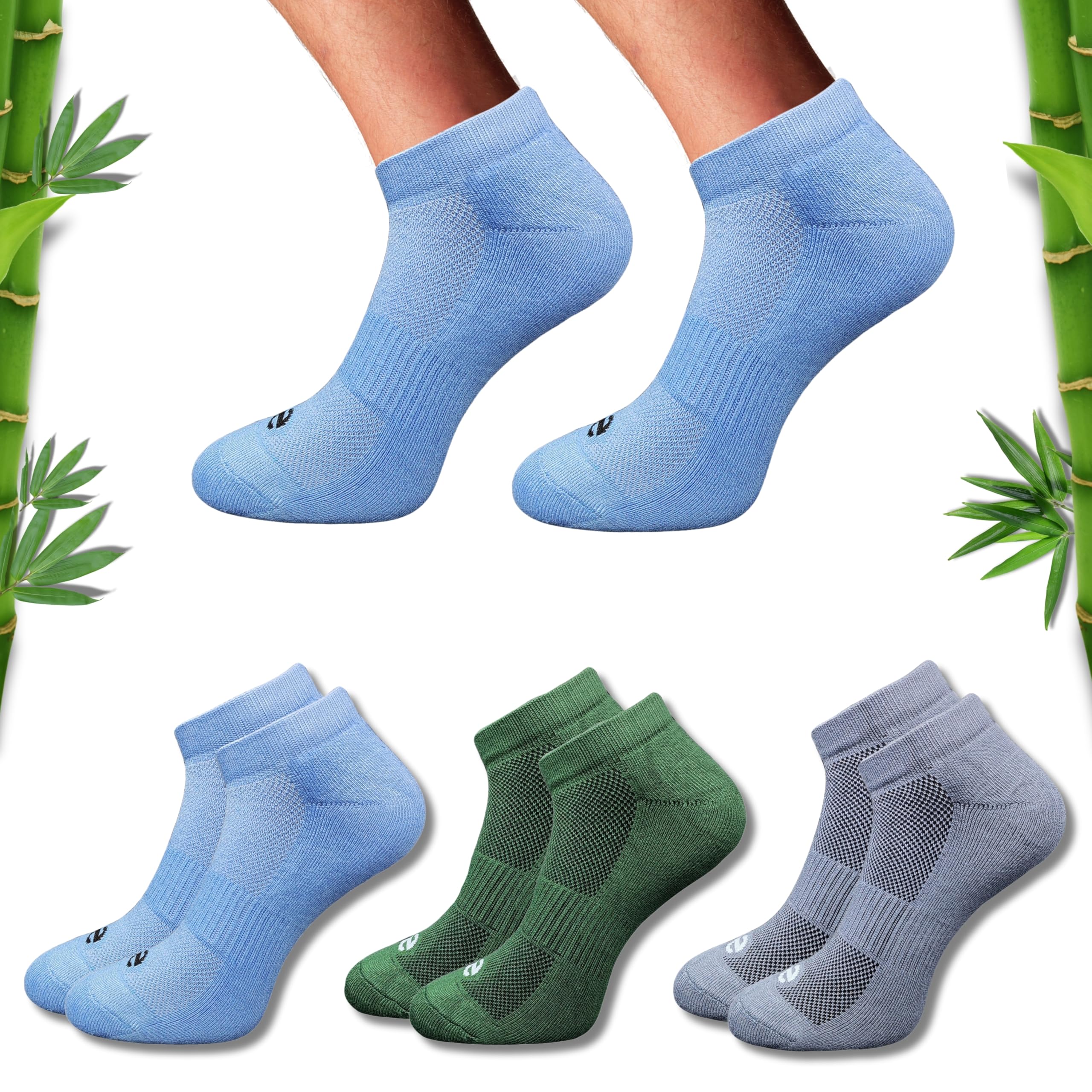Premium Bamboo Unisex Socks - Low Cut (Set of 3: Sky Blue + Olive + Dark Grey) | 88% Bamboo Fabric, Anti-Bacterial, Breathable, Soft, Seamless Design.-image-43