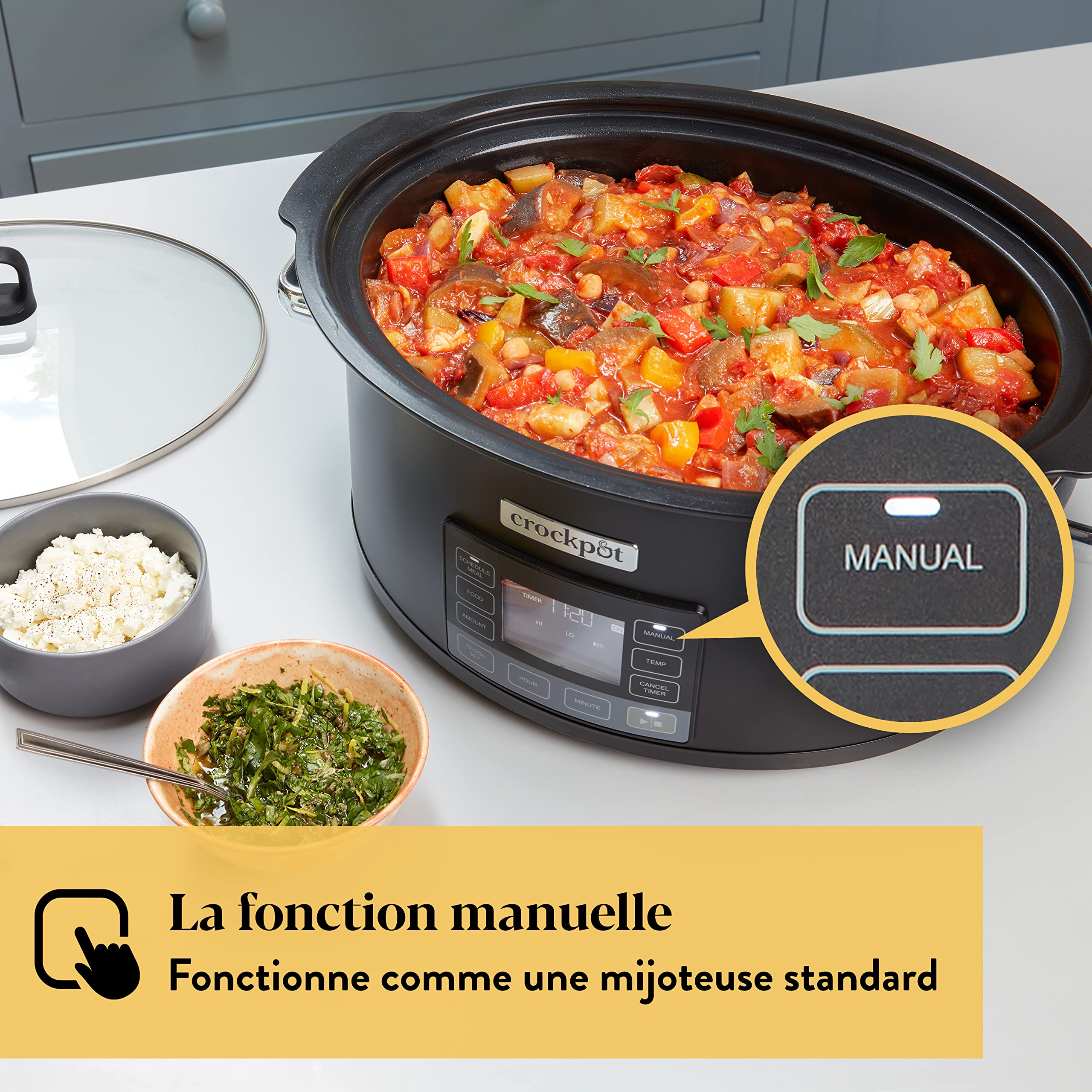 Crockpot TimeSelect CSC093X Mijoteuse | Affichage numérique programmable | 5,6 l (7 personnes et plus) | insert amovible adapté aux plaques de cuisson pour rôtir la viande et les légumes | Noir