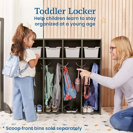 ECR4Kids Streamline 4-Section Toddler Coat Locker with Cubby Storage, Kids Furniture, Grey Wash