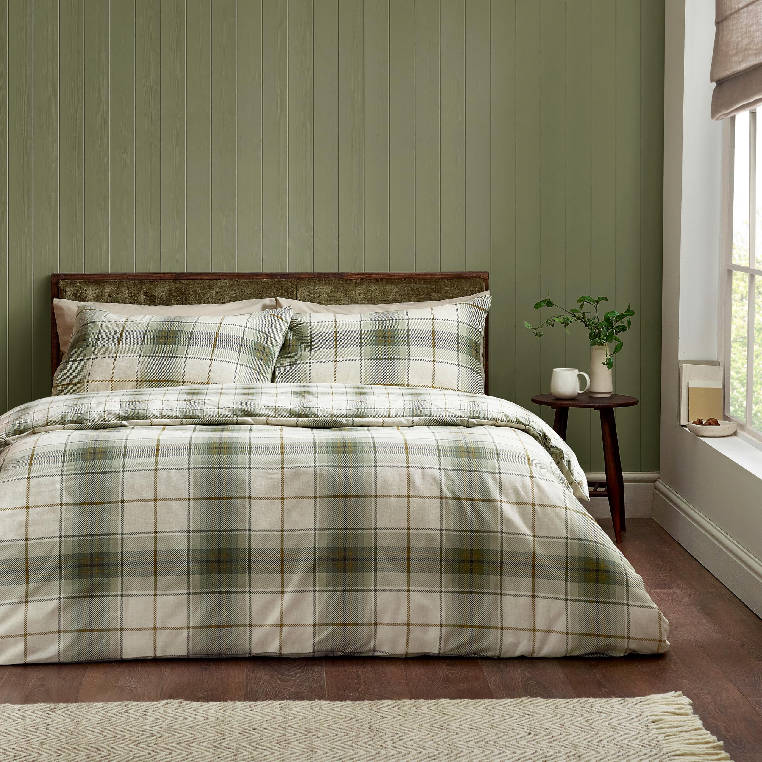 Housse de couette carreaux vert brossé Catherine Lansfield pour vos nuits d'hiver