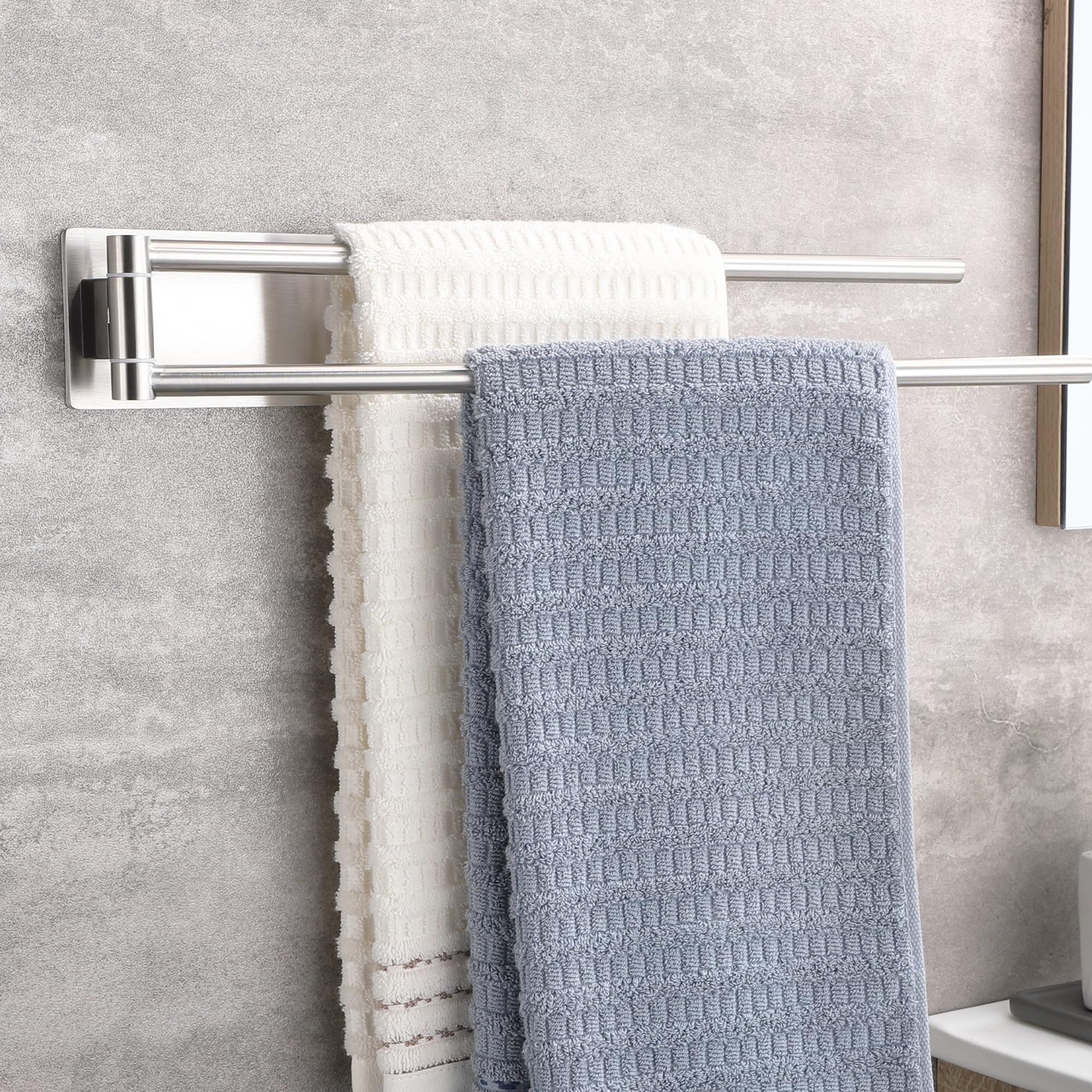 Porta Asciugamani Bagno Adesivo Argento Girevole a 180°, Portasciugamani da Parete in Acciaio Inox 304 Porta Asciugamani Senza Foratura