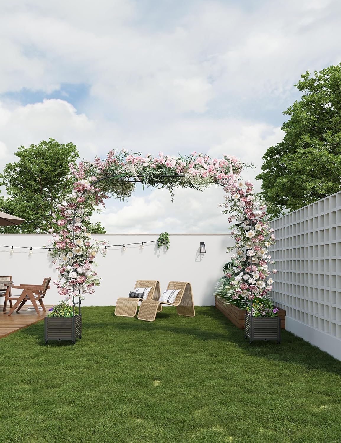 Rustproof Garden Arch with Planter Box, Wedding Ceremony Decorations with Wheels- 3.9 * 7.8, 5.9 * 7.8 or 7.2 * 7.8Ft, Metal Arch for Garden Arbor Trellis & Climbing Plant