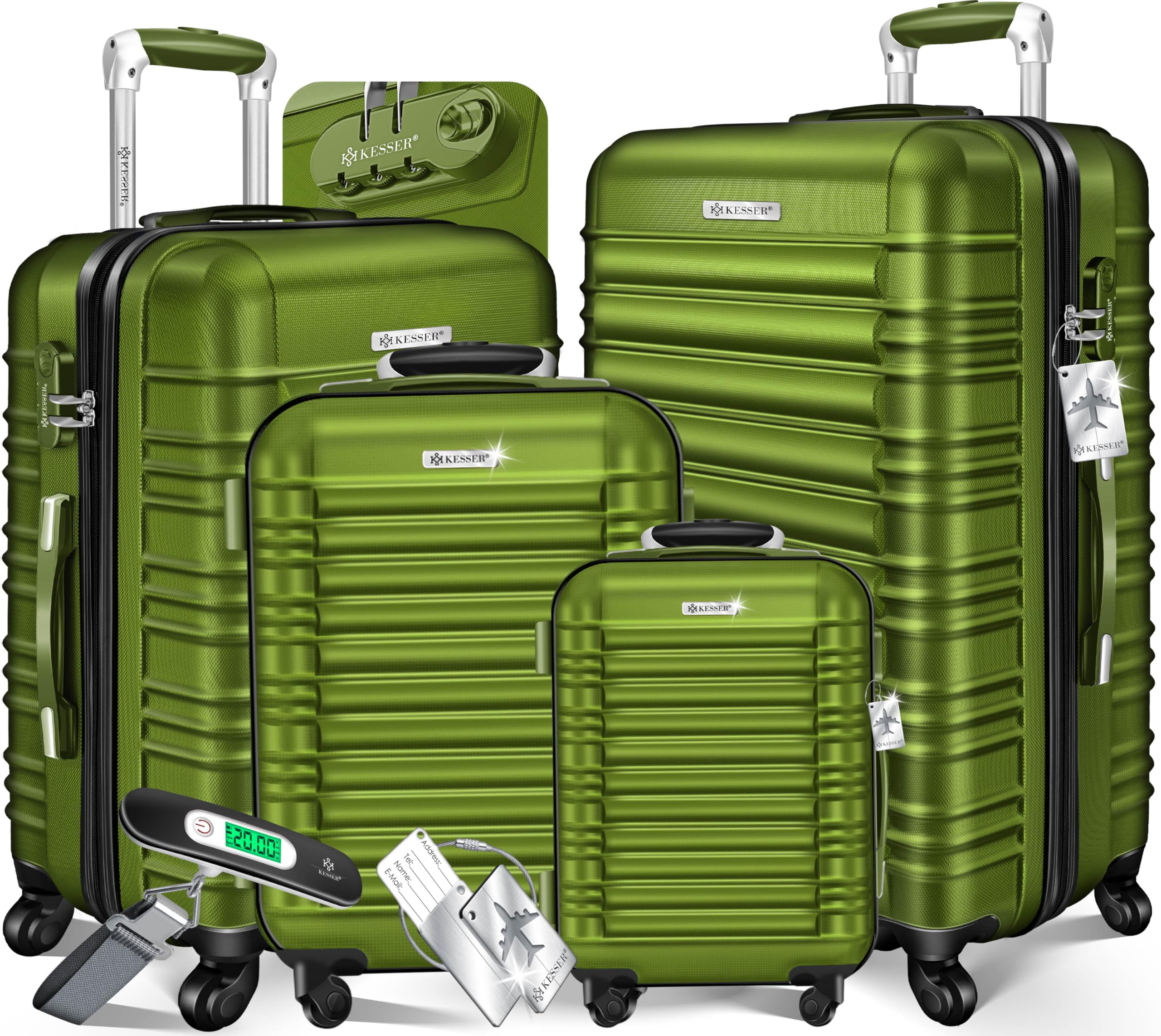 KESSER® Set di 4 valigie da viaggio - trolley - valigie rigide - bagaglio da viaggio - valigie a guscio rigido S-M-L-XL