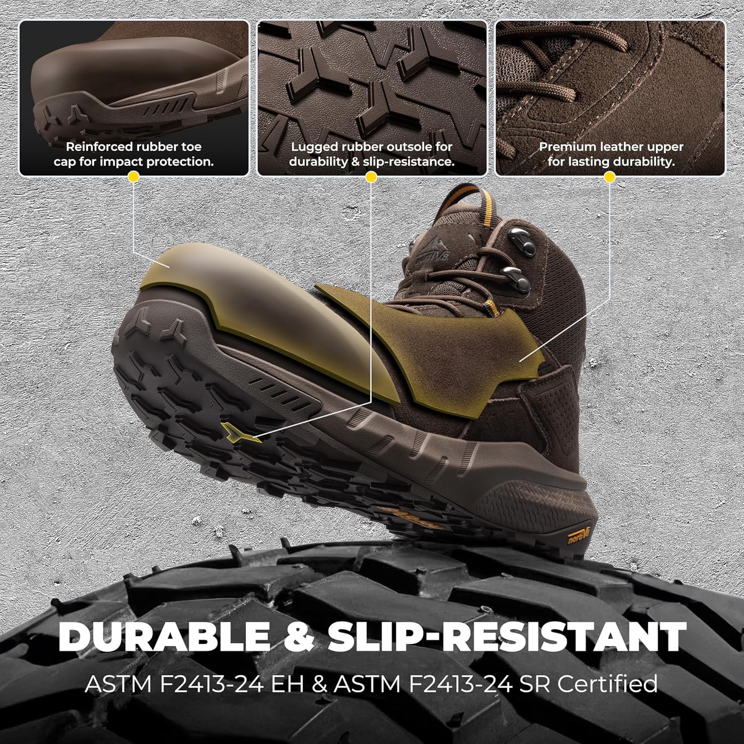 NORTIV 8 Composite Toe Boots for Men – Waterproof Lightweight Non-Slip ASTM F2412-24 & ASTM F2913-24 Safety Work Boots for Warehouse & Construction, VaporGuard-Nano - Image 8