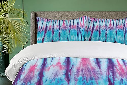 Miniatura 3 de Ambesonne Juego de funda de edredón étnico, primer plano de gradiente vertical, efecto de teñido anudado, hippie, alter vida, retro, juego de ropa