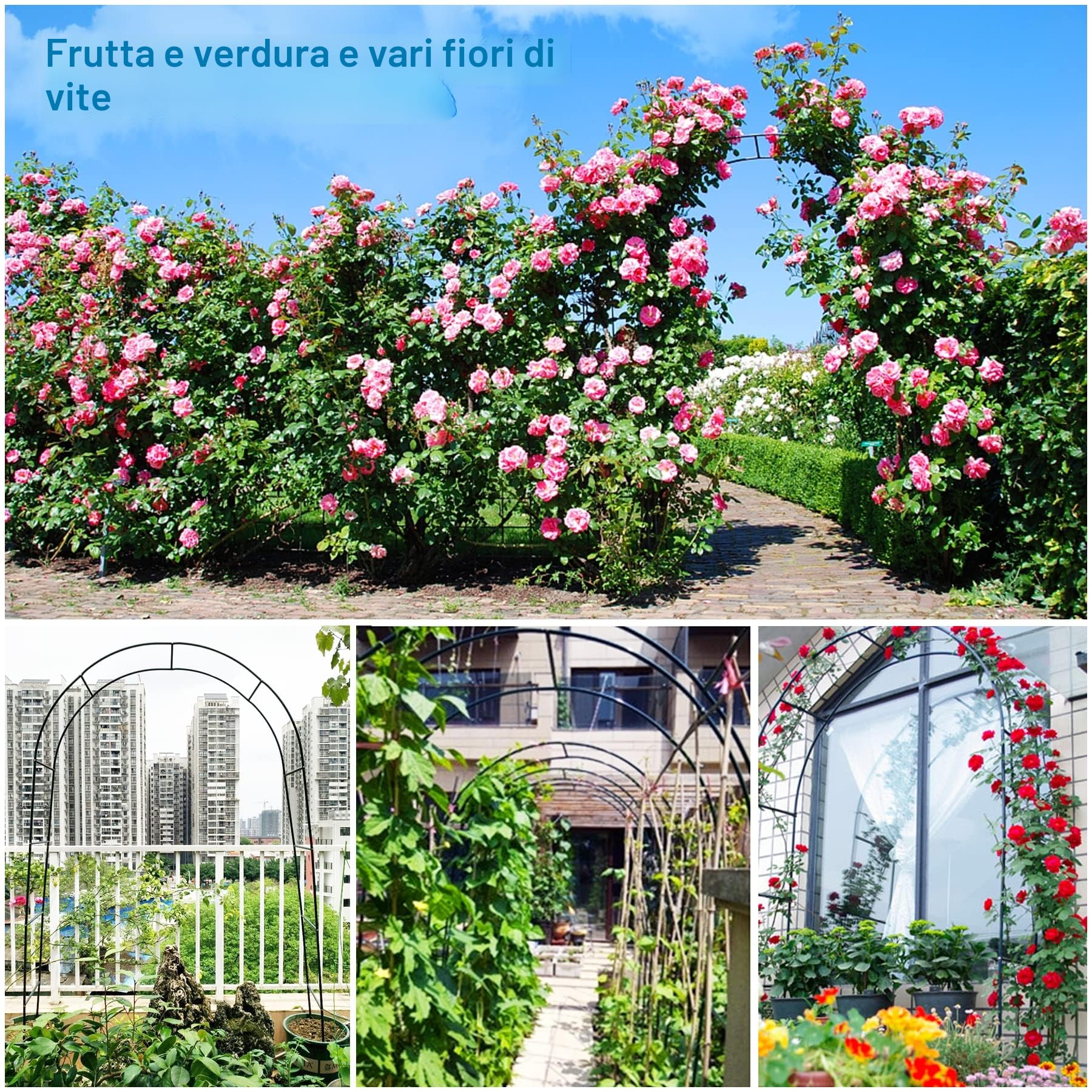 Forever Speed Arco per rose in metallo per rampicanti in acciaio verniciato a polvere, decorazione da giardino e decorazione per arrampicata resistente alle intemperie, 240 x 140 x 38 cm, nero