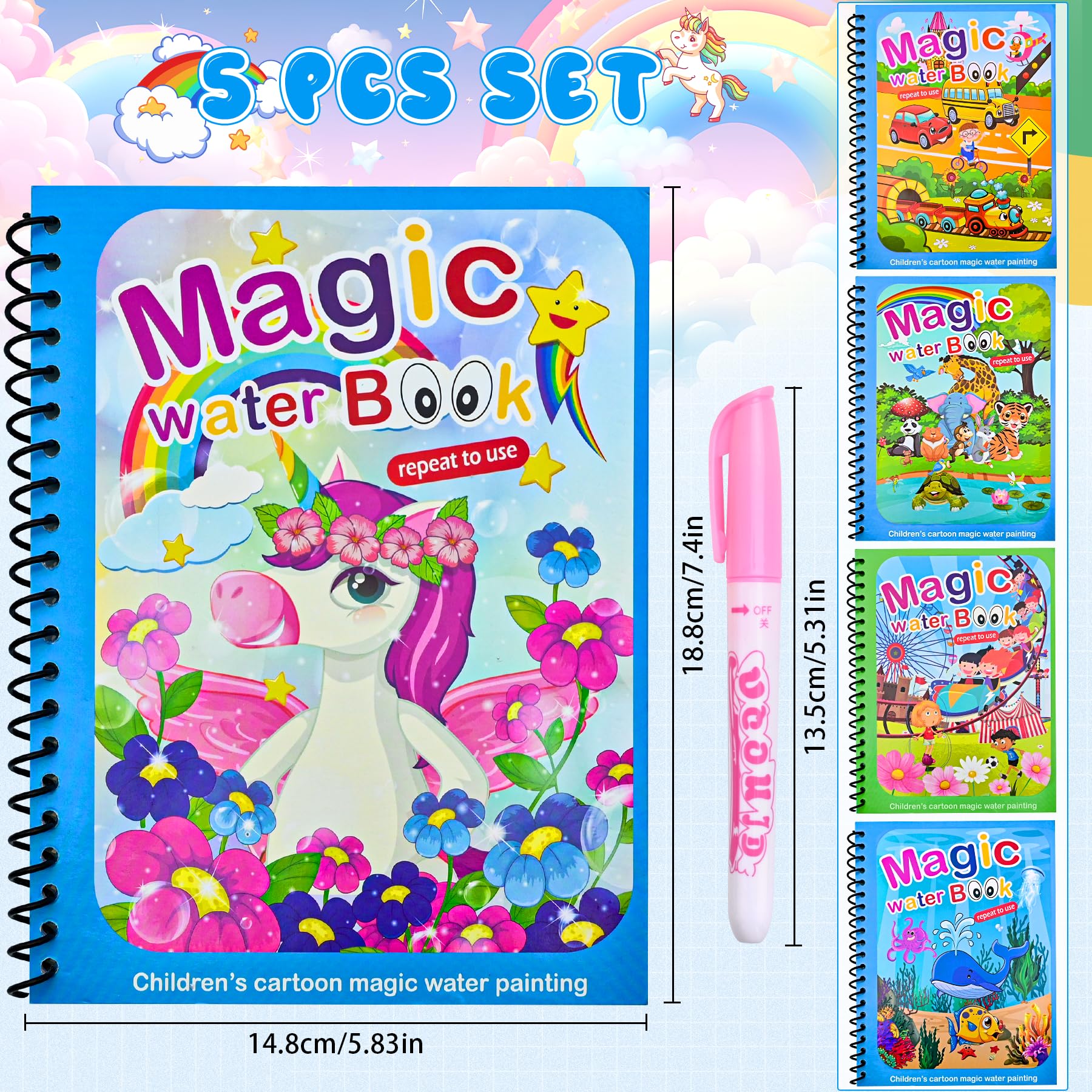 Libro De Dibujo De Agua Mágica Con Bolígrafo Libro De Pintura De Agua