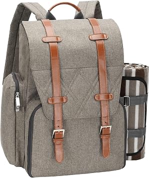 Picnic Backpack for 4 Person w/Large Insulated Cooler Bag,Brush
