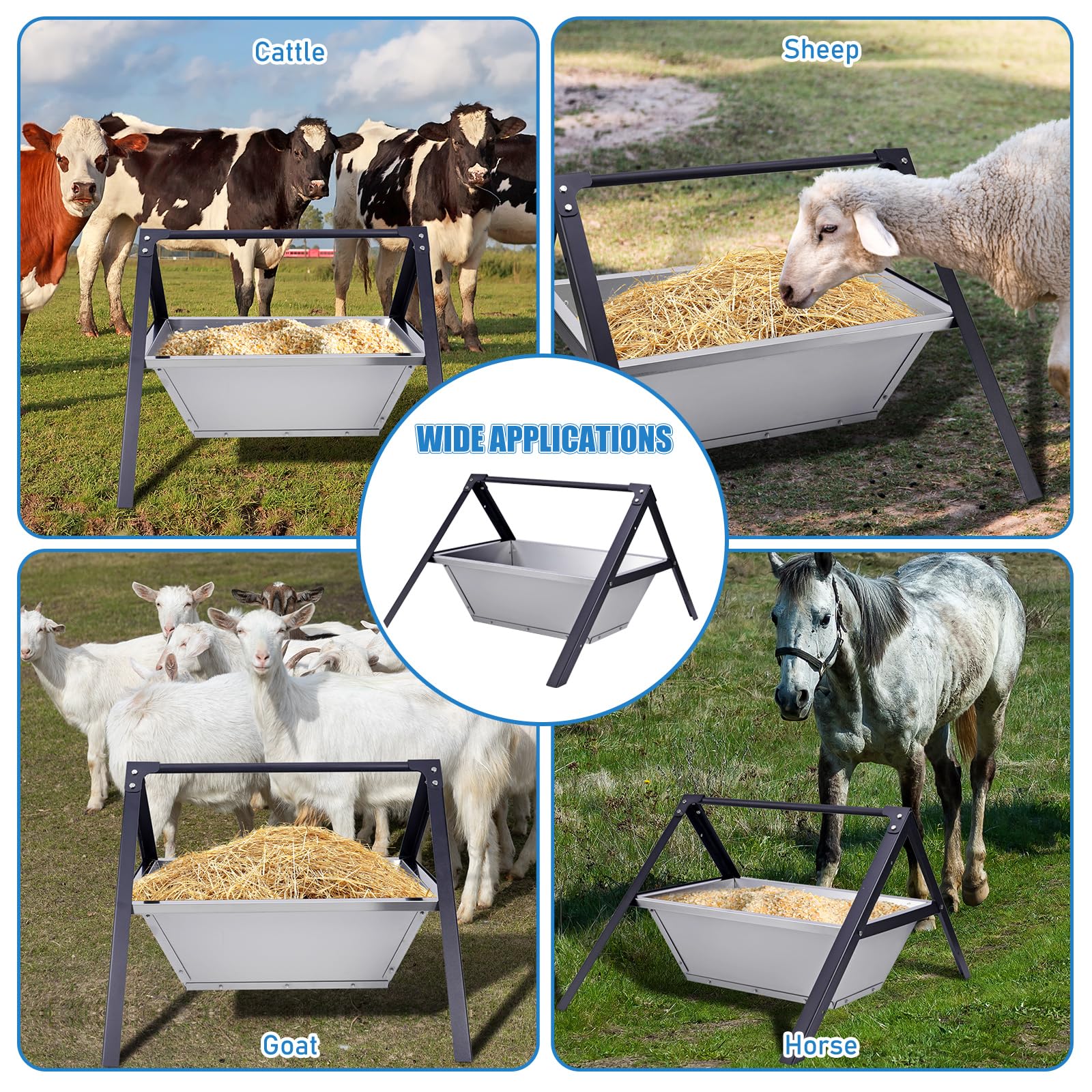 Mangiatoia per Fieno 2 in 1 per Capre 120cm Grande Capacità Portatile Mangiatoia per Cereali e Fieno per Pecore Capre Cavalli Bovini Stalle Azienda