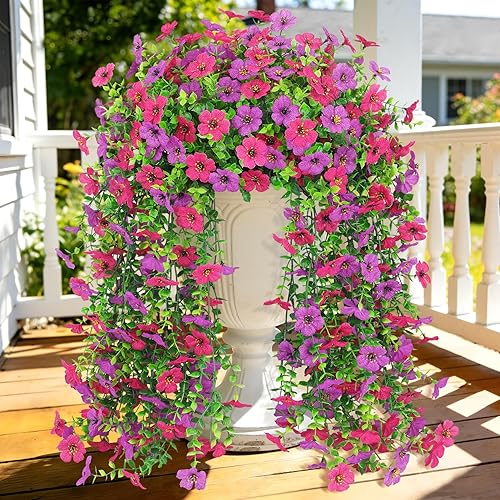 4 Pcs Artificial Hanging Flowers for Outdoor, Fake Silk Daisy