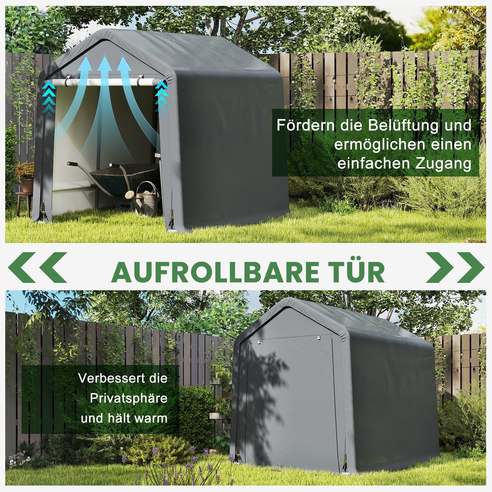COSTWAY Gerätehaus 195x240x214cm, Fahrradgarage Geräteschuppen Zeltgarage Garagenzelt Gartenschuppen Lagerzelt Fahrradschuppen Gerätezelt Aufbewahrungsgarage Allzwecküberdachung