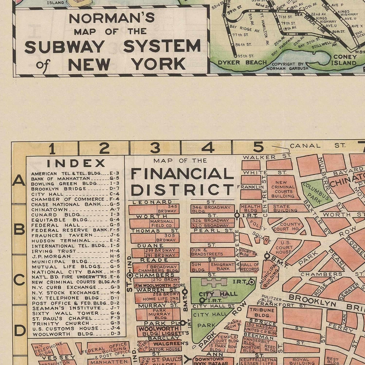 Gallery Prints Mid-Century Modern New York City Manhattan Financial District Print by Norman circa 1950 | Vintage Wall Art Decor (16 x 24 inches)