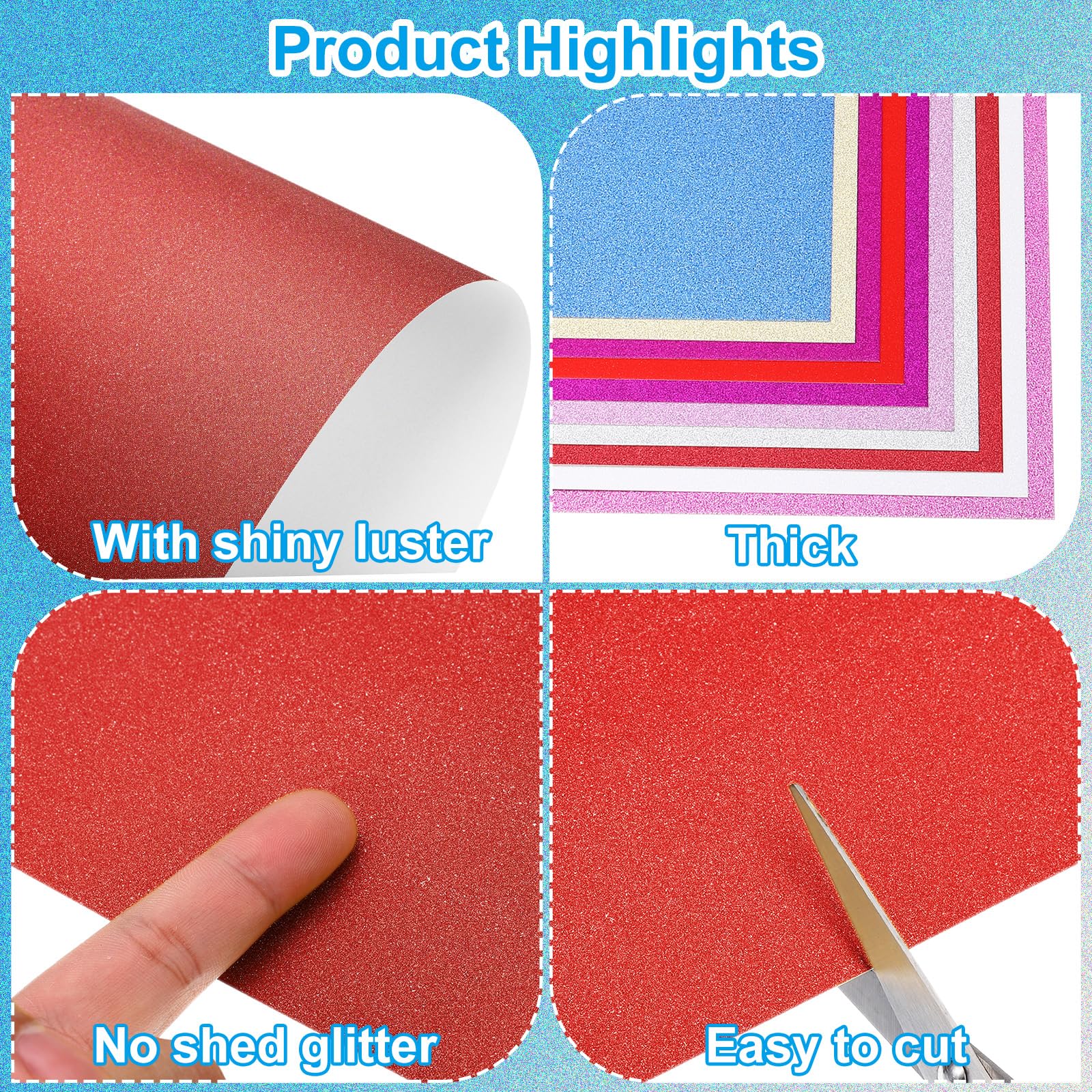 PATIKIL 10Sheets Bright Red Glitter Cardstock Paper - Image 3