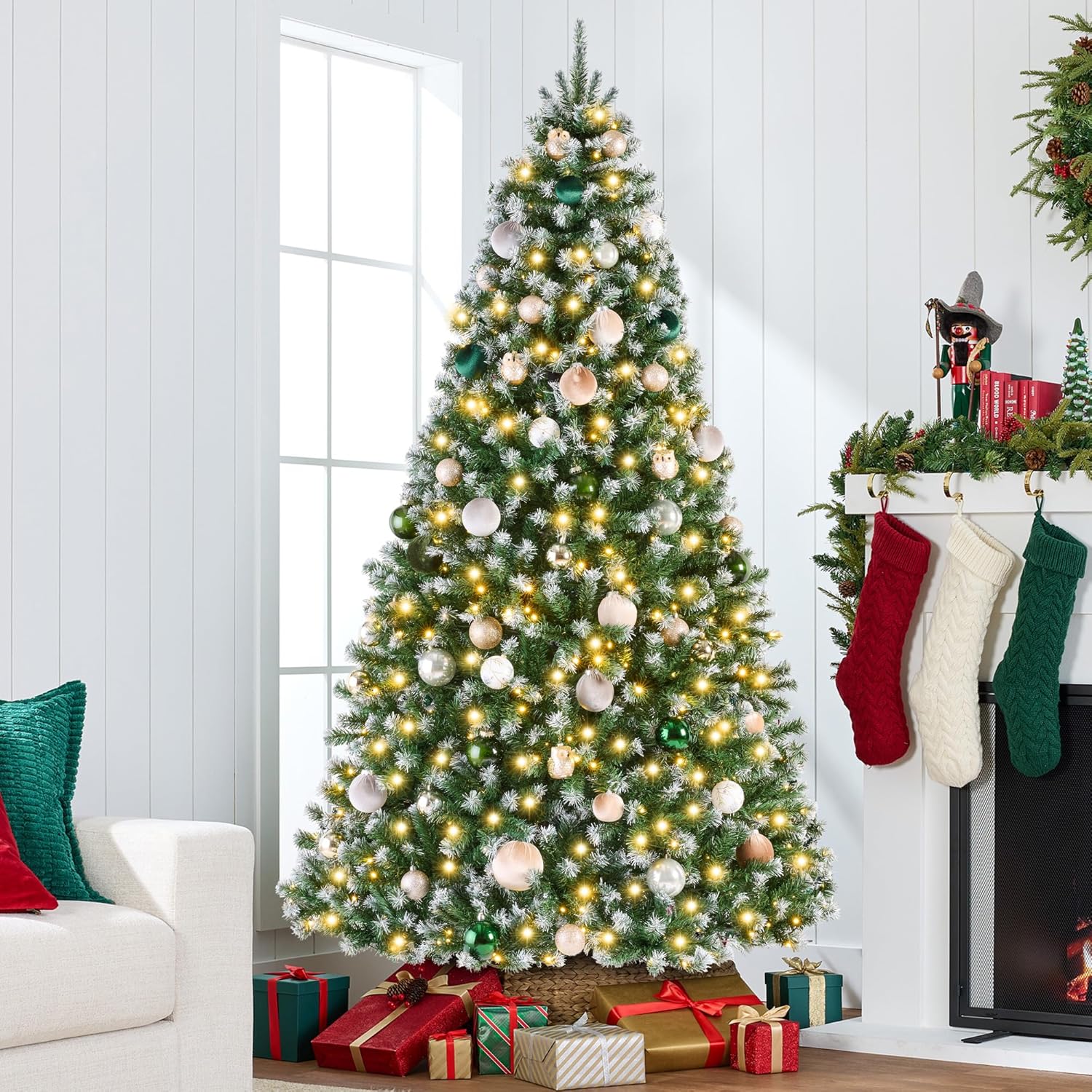 Best Choice Products Artificial Frosted Christmas Tree, 6ft Premium Pre-Lit Realistic Spruce Holiday Décor w/Dense Branches, Metal Base – Green Spruce