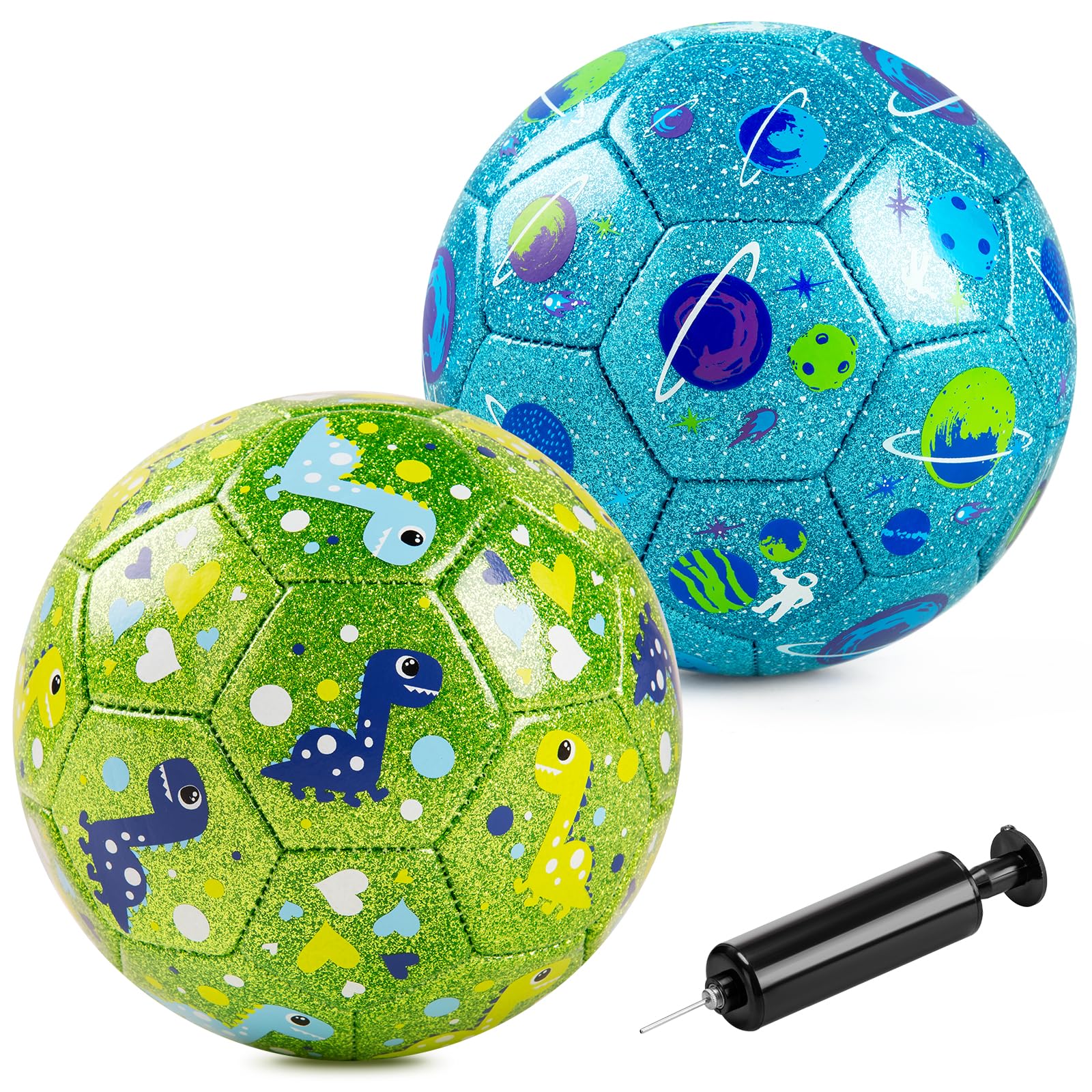 Vastoy 2ps Toddlers Football Mini Soccer Ball for Kids 1-6 Glittery Kids Football 6 Inch with Dinosaur & Planets Patterns