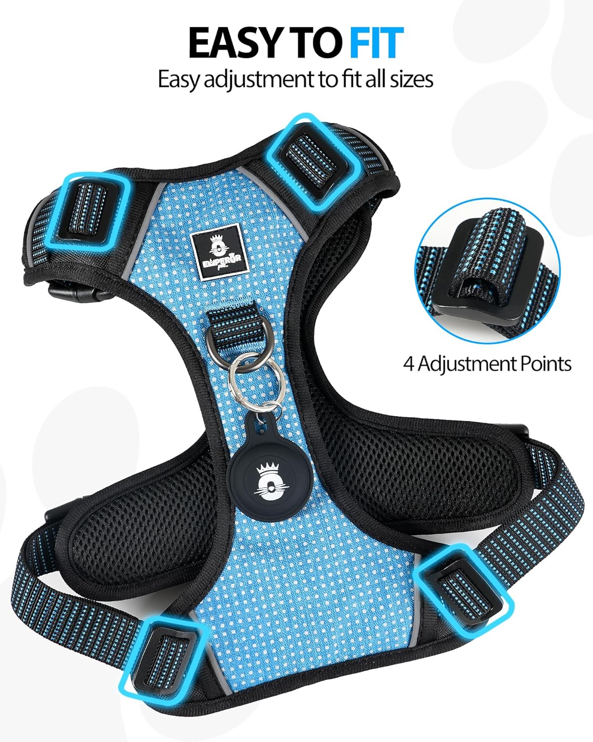 Emperor Pets Blue Reflective Dog Harness Small Sized Dog - No Pull Dog Harness with 2 Leash Clips, Premium Oxford Soft Padded Puppy Harness, No Choke Design Small Dog Harness (S, Blue)