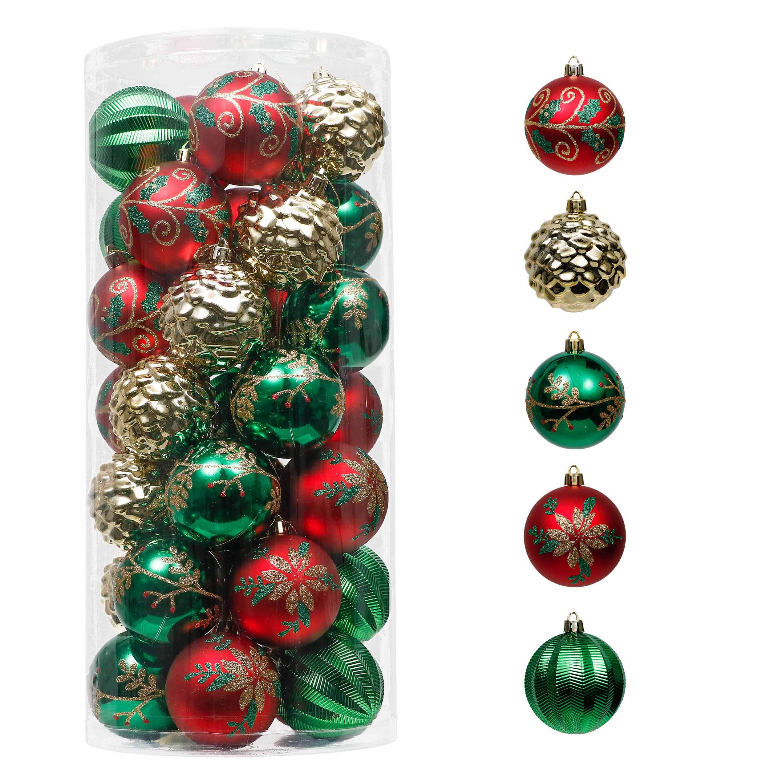 Valery Madelyn 35ct 70mm Traditional Red Green Gold Christmas Ball Ornaments Decor, Shatterproof Christmas Tree Ornaments for Xmas Decoration