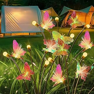 Solar Firefly Colorful Butterfly Garden Lights 2Pack Outdoor Waterproof for Pathway Landscape Camping Patio Lawn Decorations Warm White