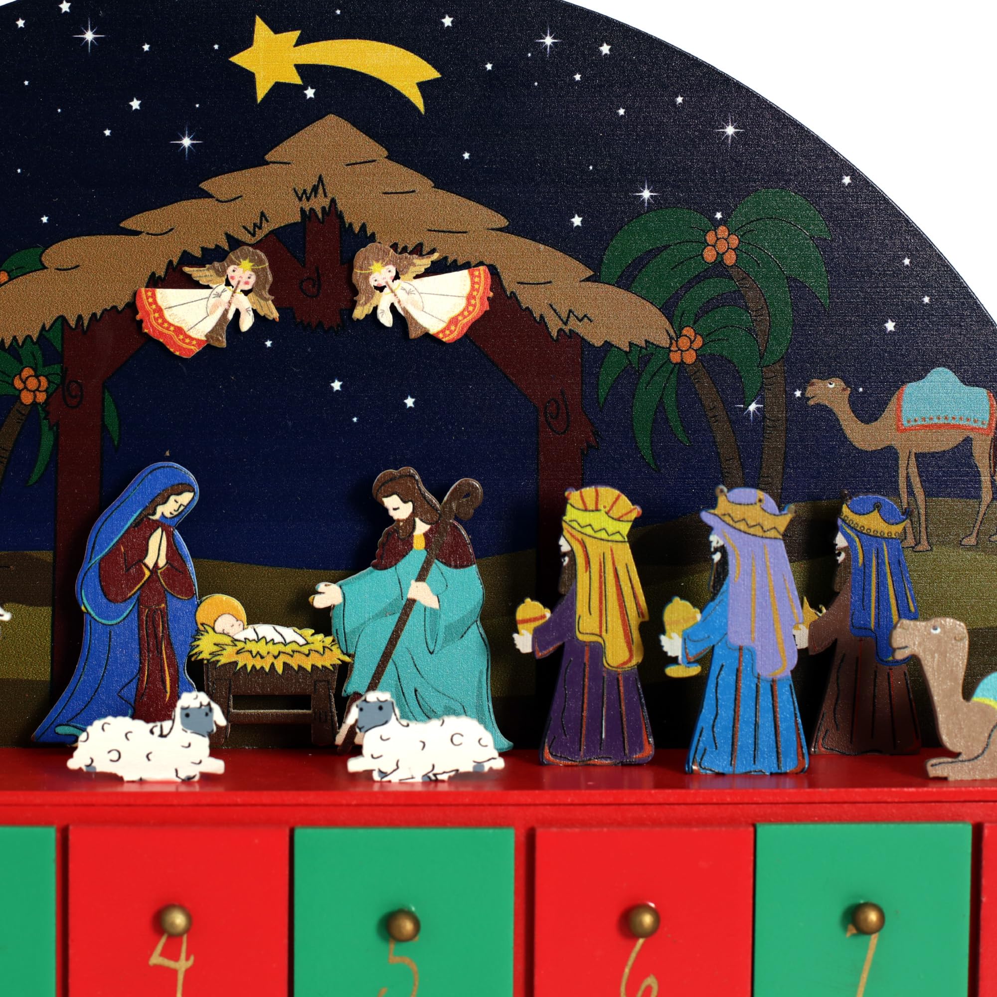 PE Caja de calendario de Adviento de madera de Navidad, belén, decoración de mesa, cuenta regresiva, regalos de vacaciones, decoración del hogar para adultos y niños