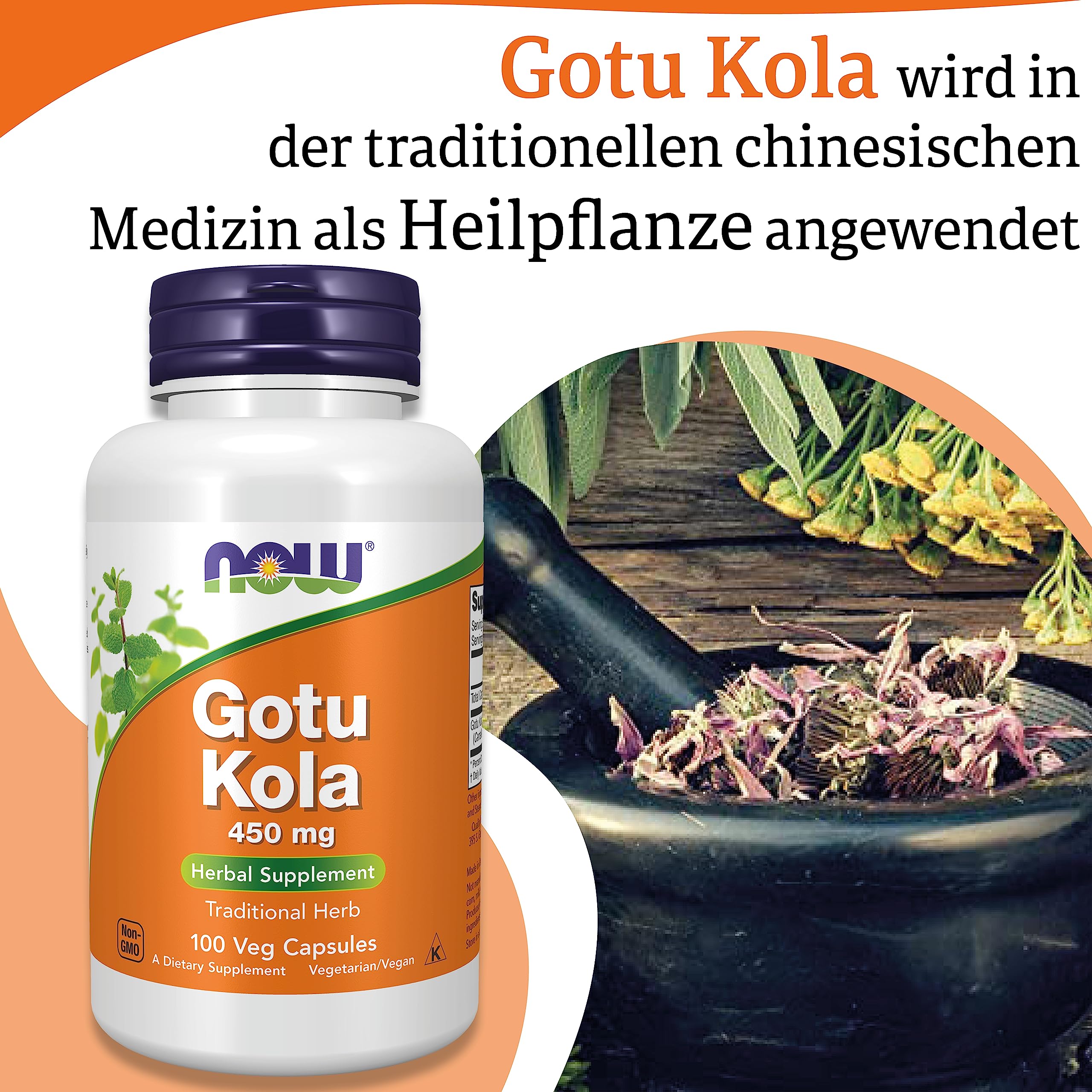 Now Foods, Gotu Kola, 450 mg, 100 vegane Kapseln, Laborgeprüft, Pflanzlich, Glutenfrei, Sojafrei, Vegetarisch