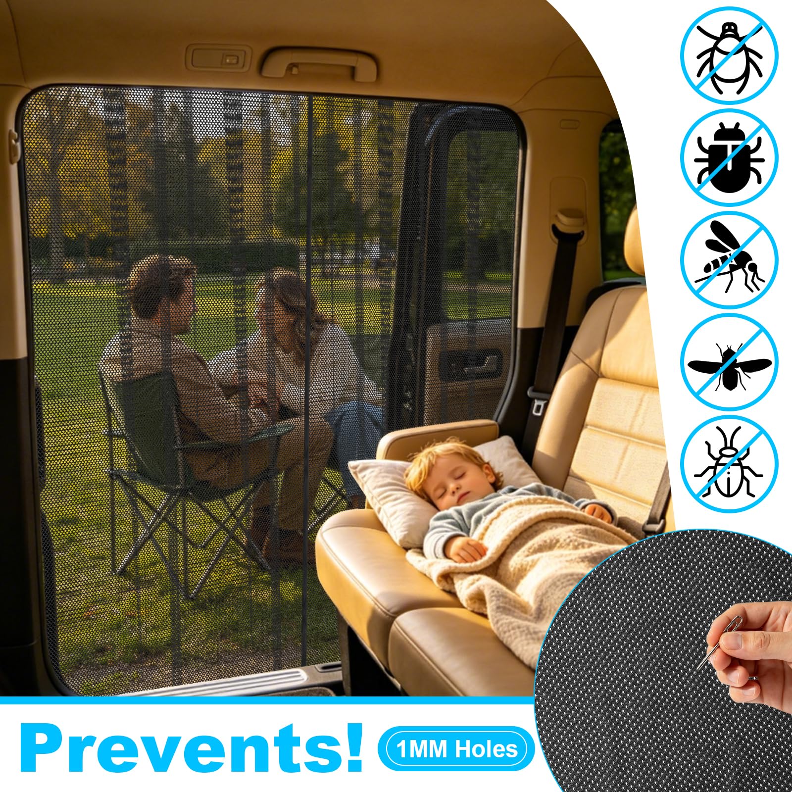 Moskitonetz Magnetisch für Schiebetür, Auto-Fliegengitter mit Insektenschutz und Sonnenschutz, Seitentür Schattennetz Camping, Magnetic Closure für Insektenschutz Auto, 150 * 110 cm