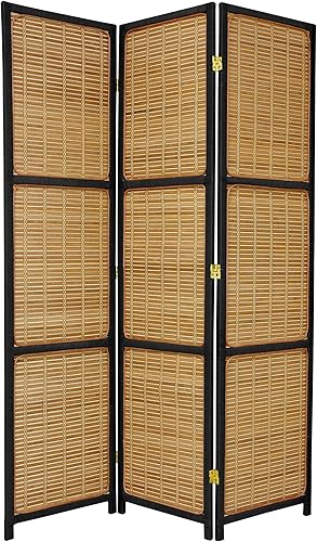 Miniatura 2 de Oriental Furniture - Divisor de habitación tejido de 6 pies de alto, 4 paneles, marrón oscuro