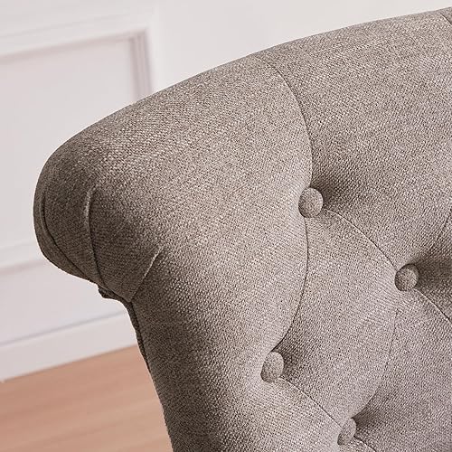 Miniatura 5 de HUIMO Silla de oficina en casa, silla de escritorio tapizada de tela de lino sin brazos con ruedas, altura ajustable, silla de escritorio para