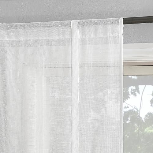 Miniatura 3 de Archaeo Slub - Persiana texturizada de mezcla de lino con lazo, 40 x 63 pulgadas, color blanco