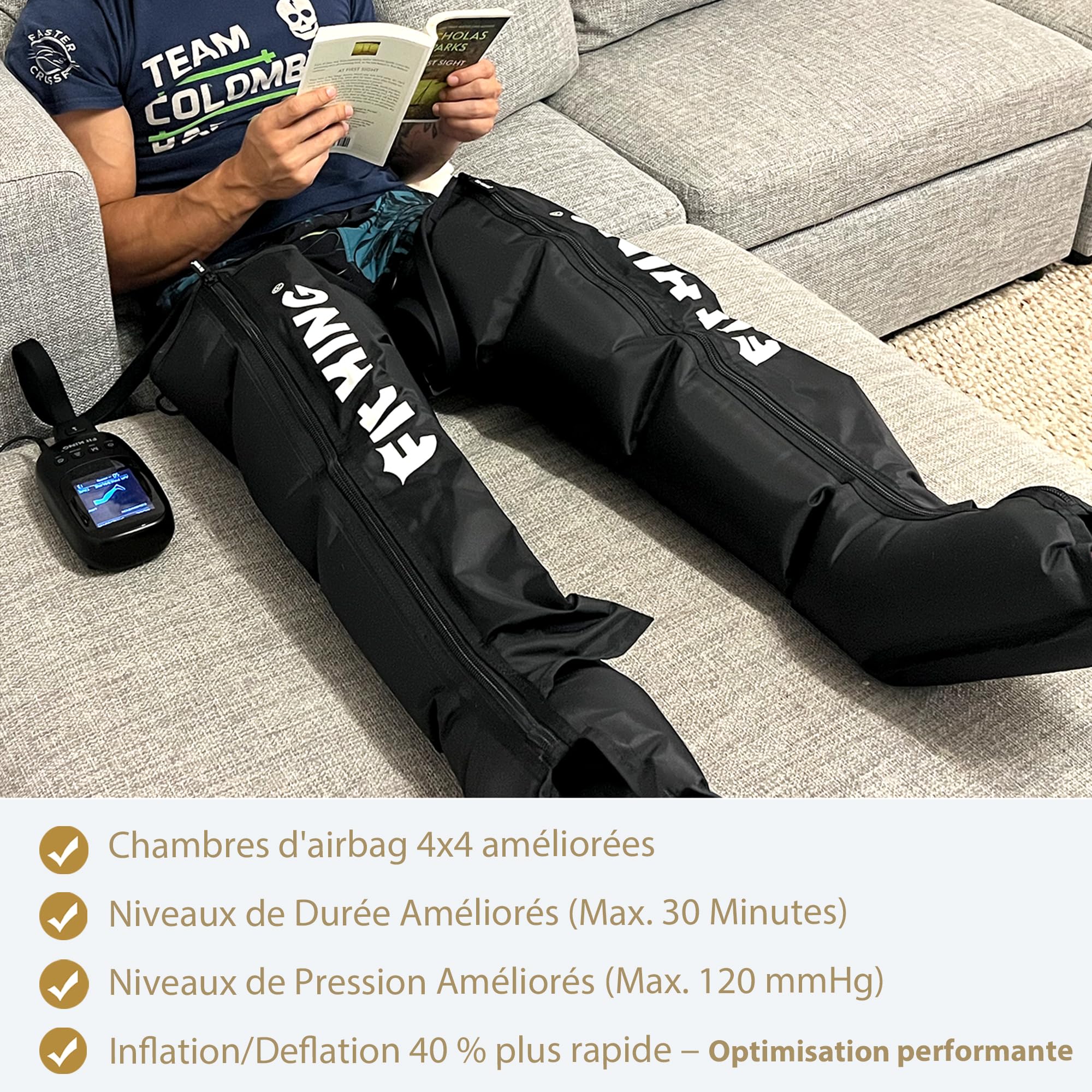 FIT KING Massage Jambes, Bottes de Pressothérapie pour la Détente, Appareil de Massage Piedss Idéal après le Sport pour des Jambes Légères (M)