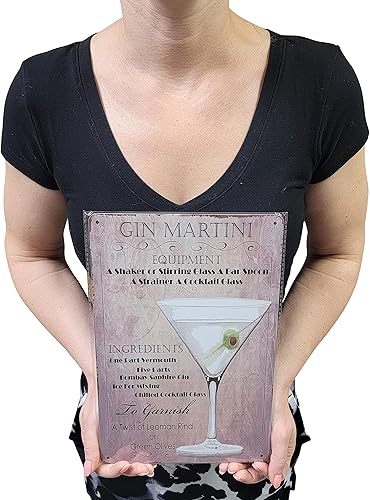 Miniatura 2 de Cartel de placa de metal para decoración de pared de 8 x 12 pulgadas para cócteles y bebidas (GIN MARTINI)