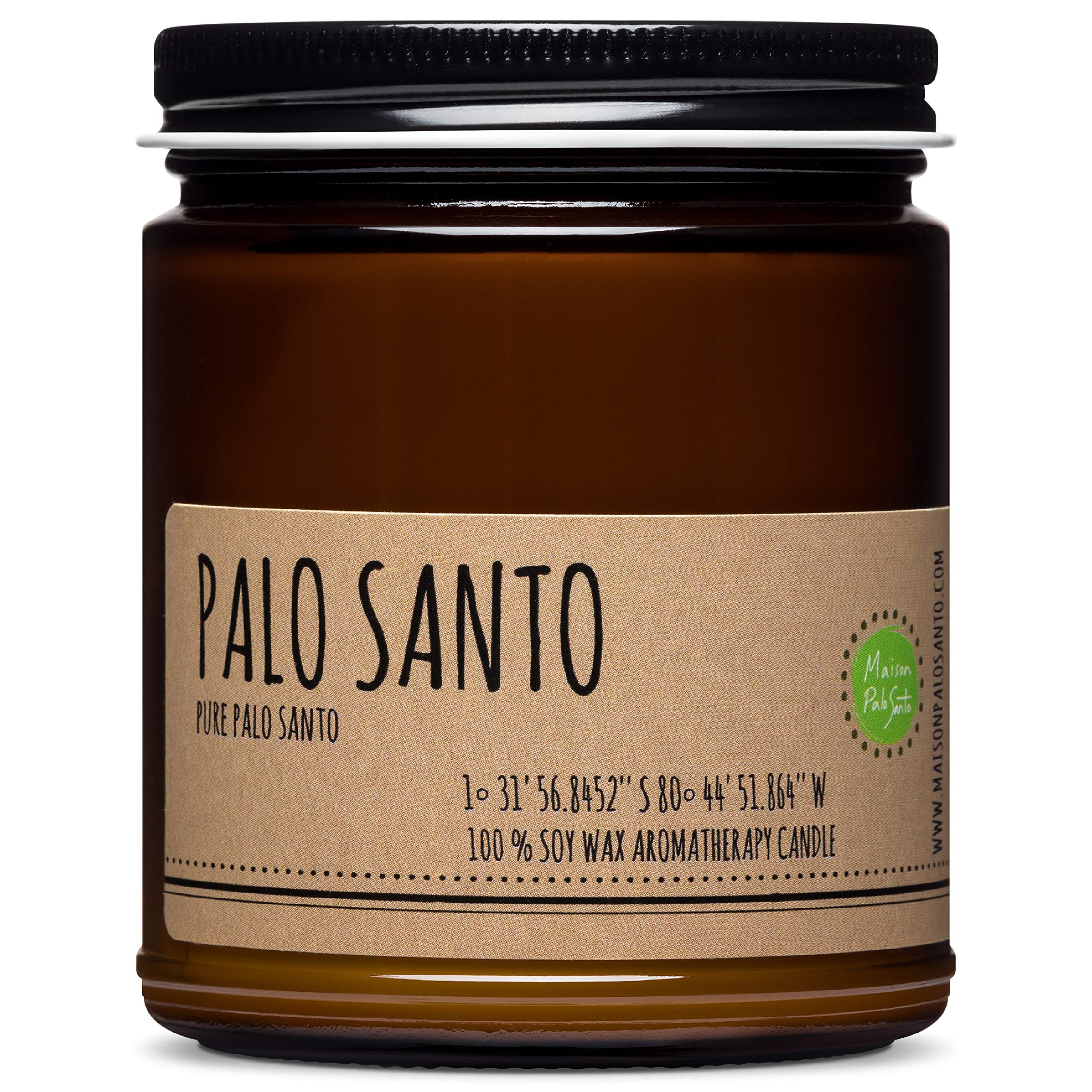 Raw Genuine Palo Santo Essential Oil from Ecuador Aromatherapy Candle 9oz Handcrafted in USA with Natural Soy Wax for Purification & Cleansing Free Palo Santo Stick Included