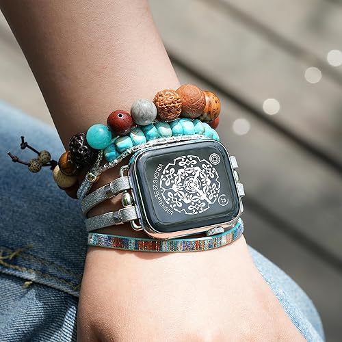 Miniatura 6 de DamonLight Correa de reloj bohemia con cuentas compatible con Apple Watch Band para mujer de 1.496 pulgadas, 1.575 pulgadas, 1.614 pulgadas,