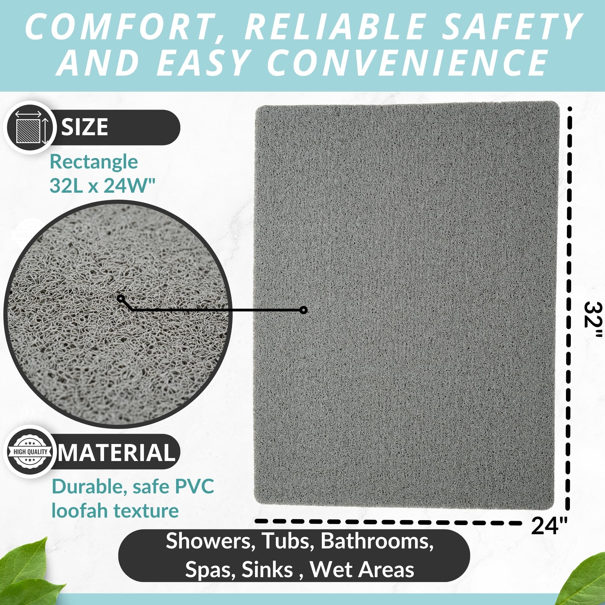 Alfombrillas de baño de lufa – Alfombrilla de ducha antideslizante – Alfombrilla de baño antideslizante – Alfombrillas antideslizantes (gris, 24 x 32)