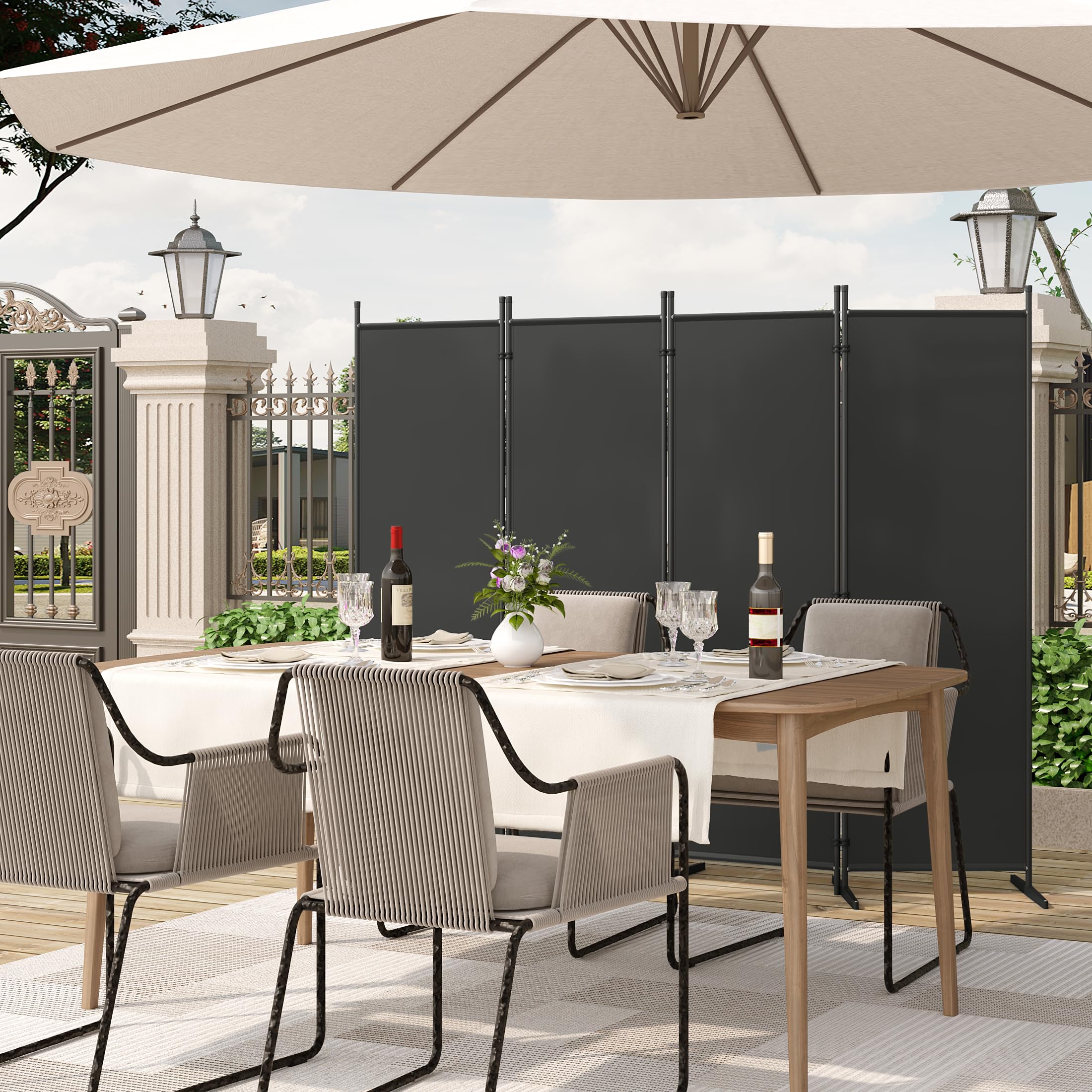 WOLTU Paravento da Interno e da Esterno, Divisorio per Ambienti Pieghevole con 4 Pezzi, Parete Divisoria in Tessuto Poliestere, Protezione Privacy, 223x177cm, Grigio Scuro