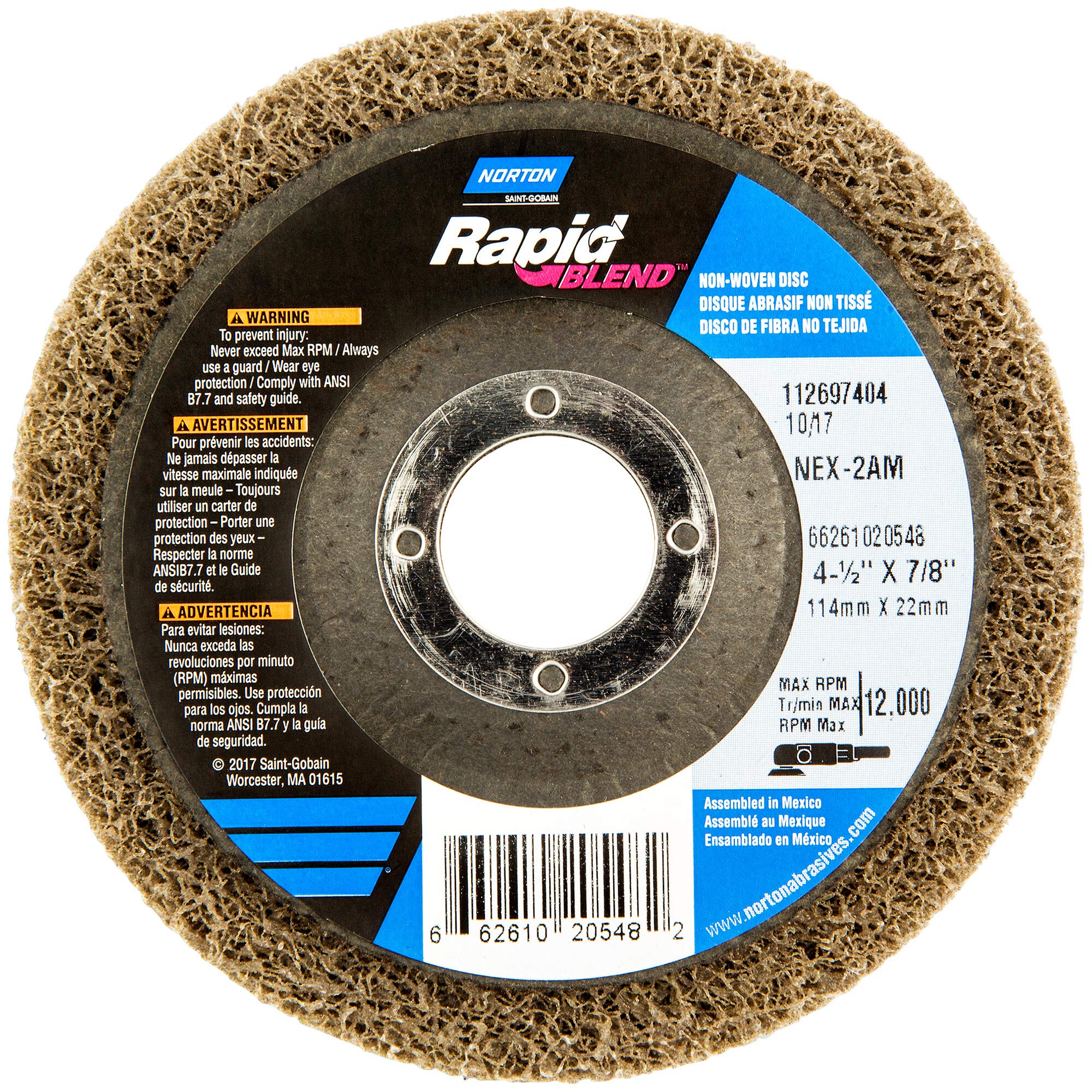Norton Bear-Tex Rapid Finish Depressed Center Abrasive Most Aggressive Wheel, Type 27, Fiber Backing, Silicon Carbide, 4-1/2