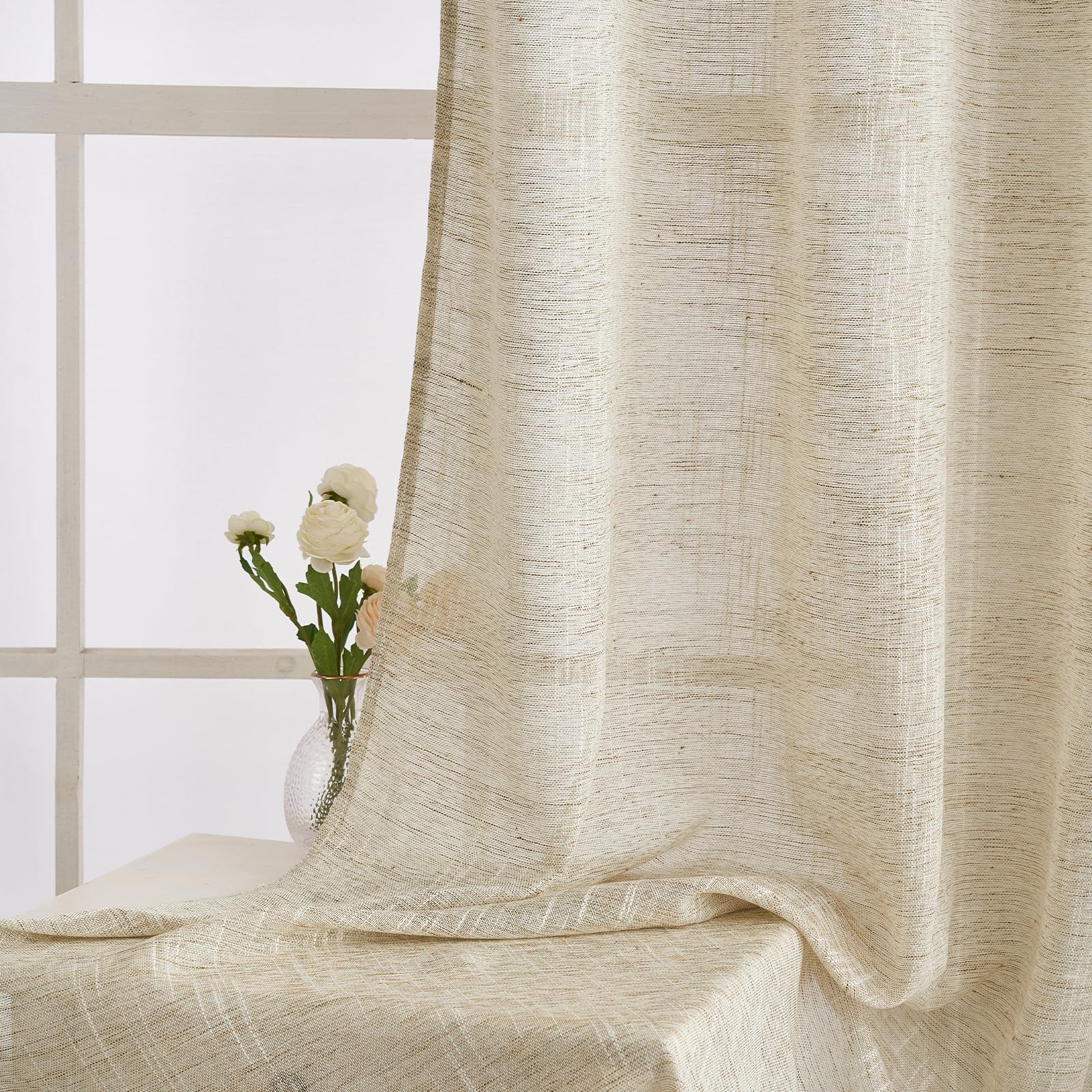 Chanasya Tende trasparenti a 2 pannelli ricamati marocchini, con occhielli, per finestre, soggiorno, camera da letto, ufficio, tende traslucide per la casa, 132 x 274 cm, colore: foglia di tè