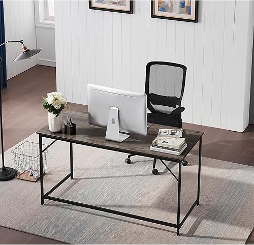 Miniatura 2 de ivinta Escritorio para computadora, escritorio grande de 55 pulgadas para oficina en casa, escritorio de estudio industrial de madera con marco