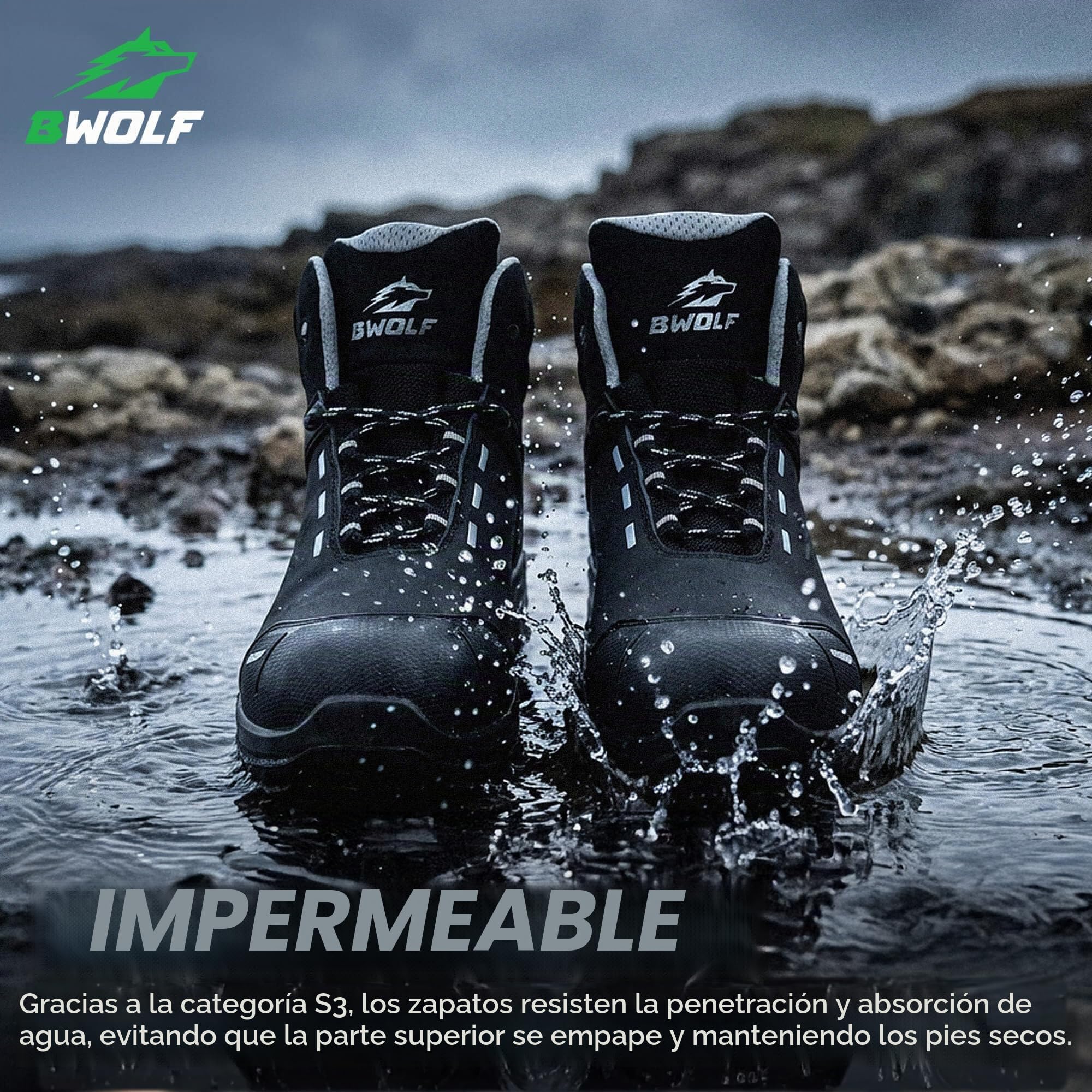 BWOLF Defender HIS3 - Zapatos de seguridad para hombre de piel nobuck repelente al agua, puntera de Kevlar y entresuela antideslizante
