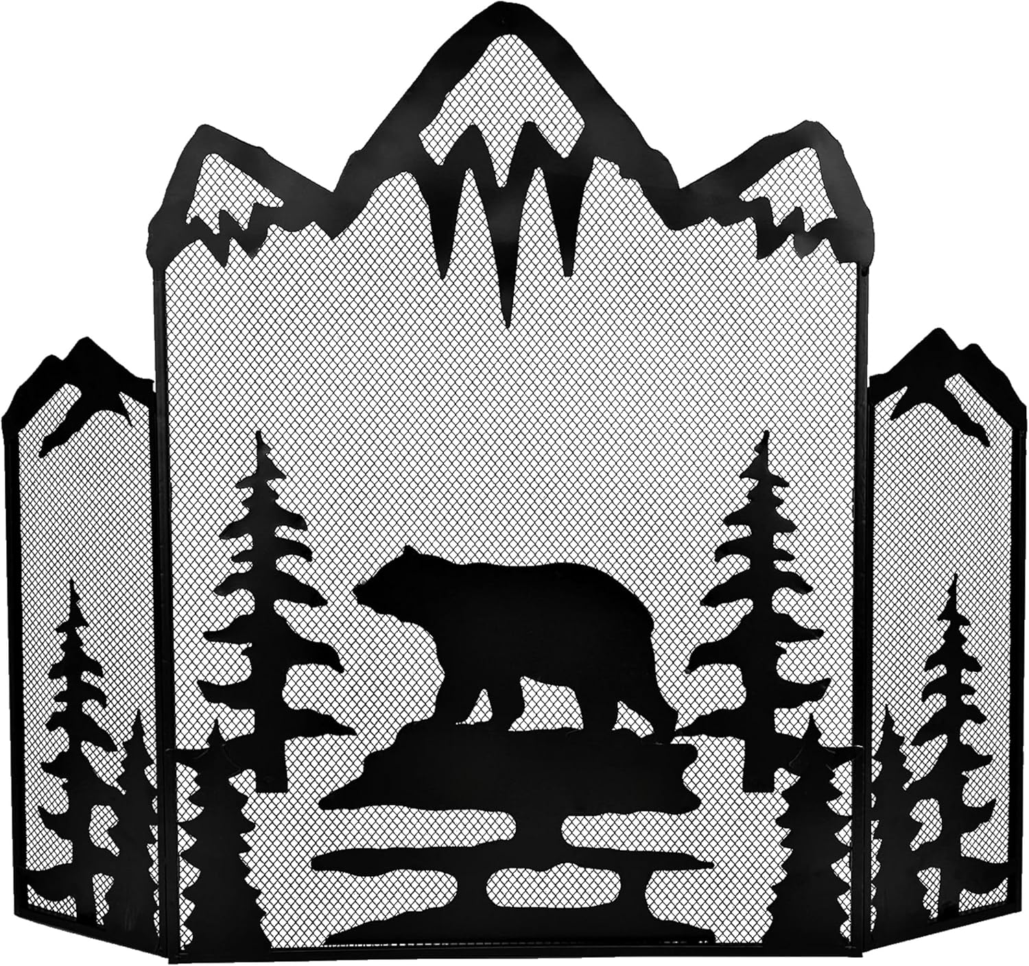 BestGiftEver Pantalla decorativa para chimenea de 3 paneles con un majestuoso oso de montaña, cubierta de chimenea independiente de malla metálica,