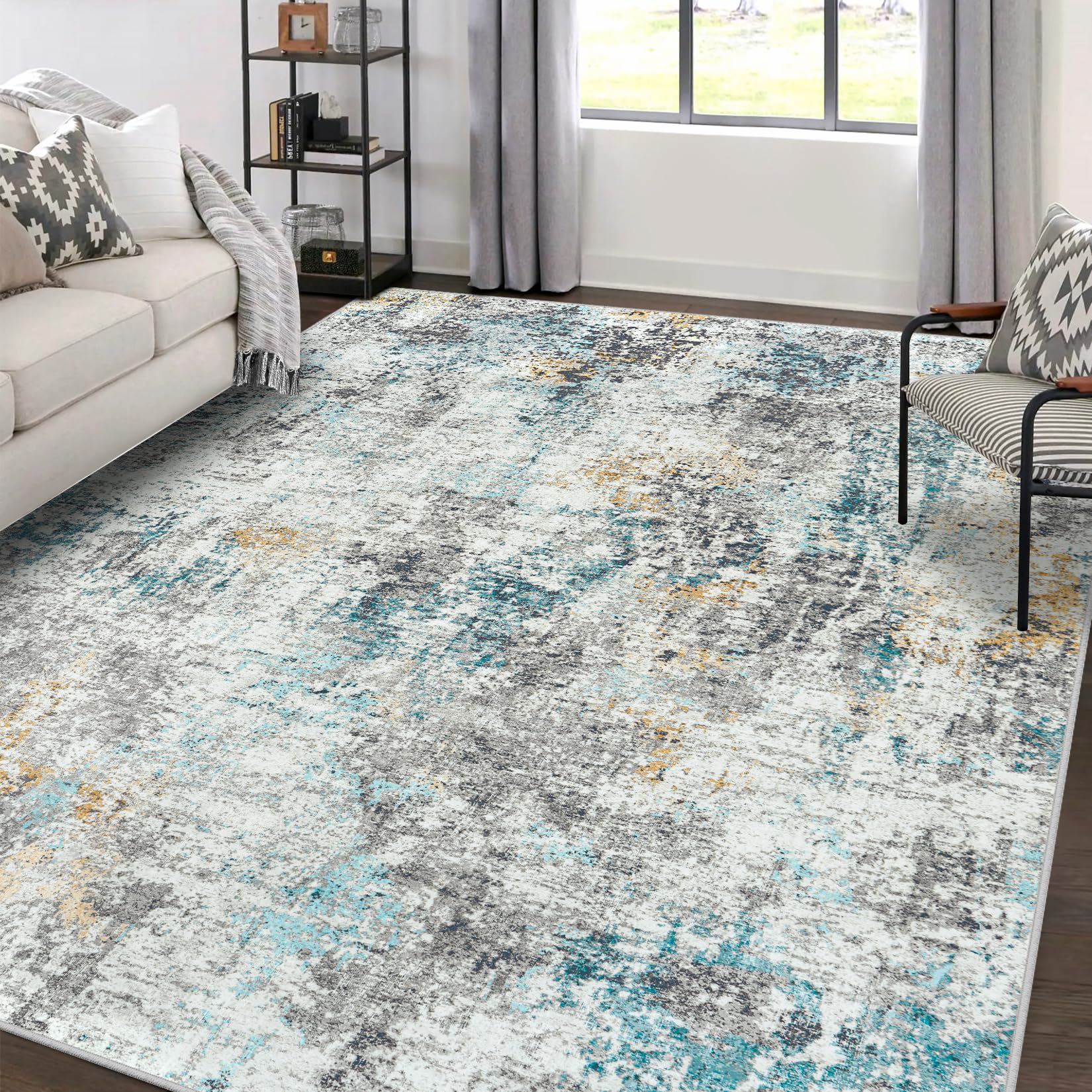 Area Rugs 8x10 Living Room: Large Soft Washable Rug Modern Abstract Anti-Skid Non-Shedding Carpet Indoor Floor Thin Carpets for Bedroom Dining Room Farmhouse Nursery Home Office MultiOEKO-TEX STANDARD 100