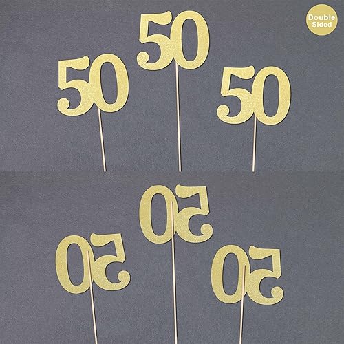Miniatura 5 de Decoraciones de 50 aniversario NO 50, paquete de 10 centros de mesa de cumpleaños de 50 cumpleaños de doble cara con purpurina dorada para mesas,