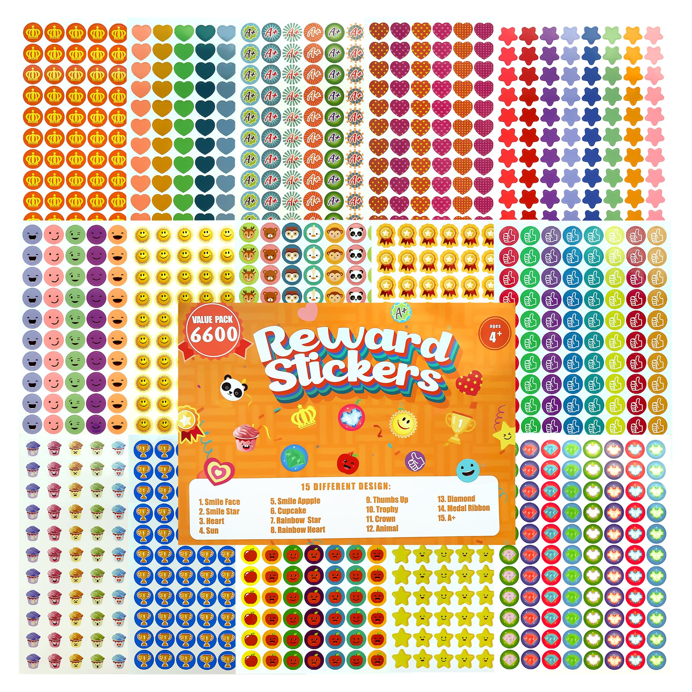 6600 PCS Small Stickers for Kids Classroom, Mini Teacher Reward Stickers Includes Stars, Smiley Faces & Emojis, Sticker Pack, Stickers Bulk, Scrapbook