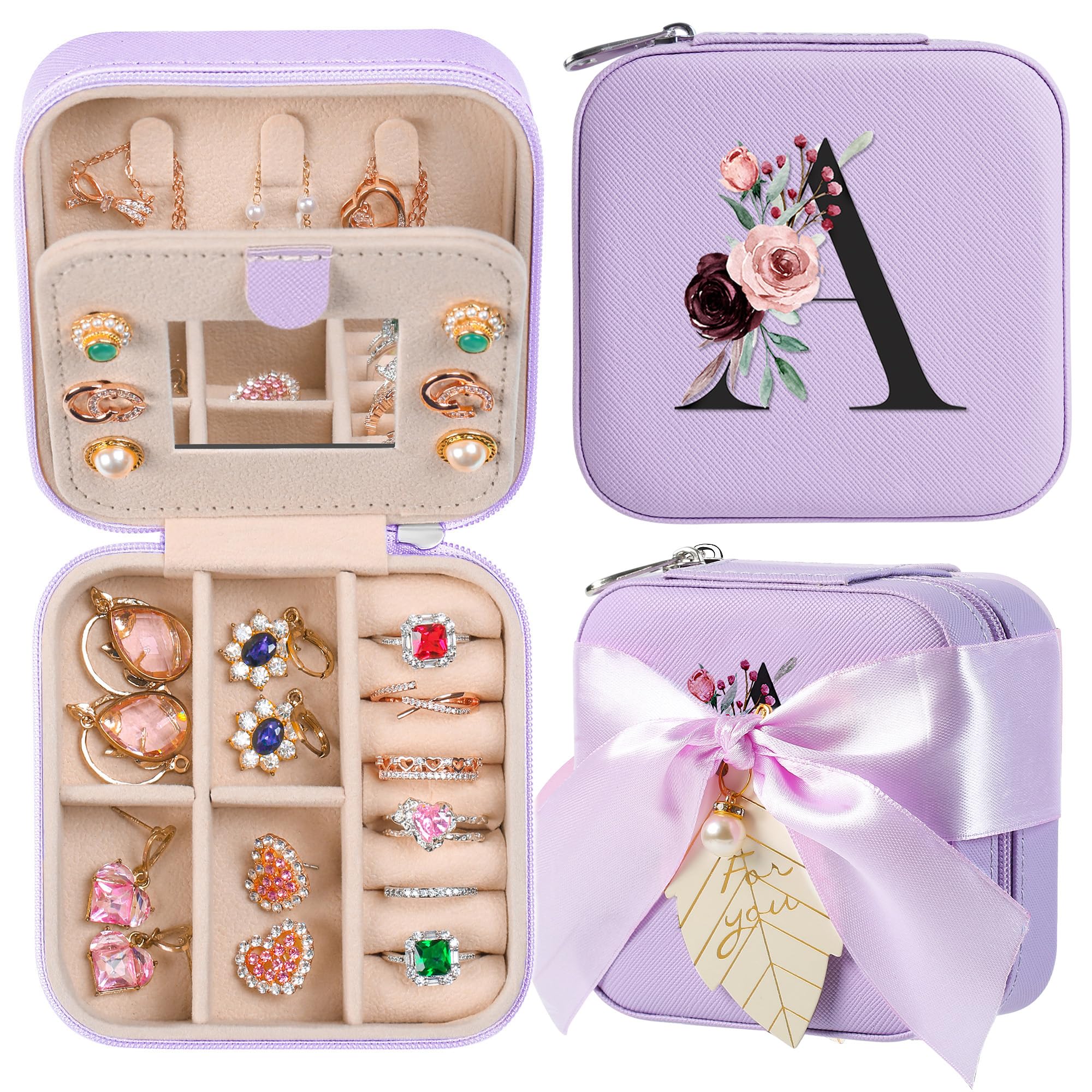AYGXU Travel Jewelry Box for Women and Girls - Small Case With Initial A-Z - Teacher Gifts