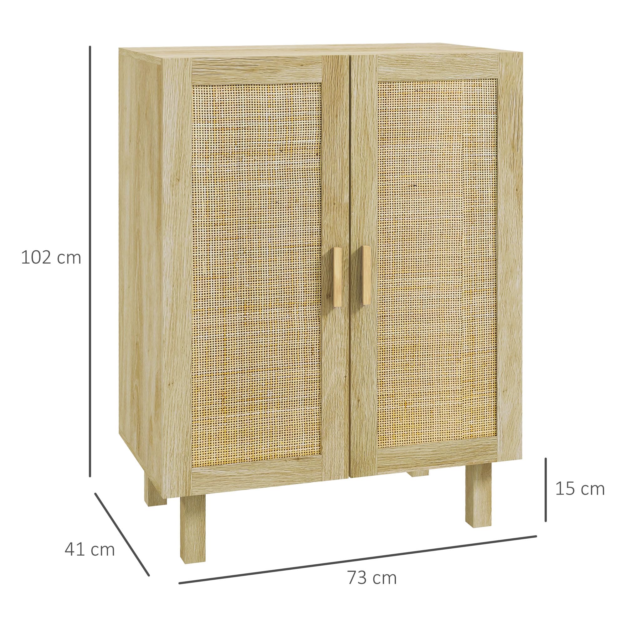 HOMCOM Meuble de Rangement Effet Cannage 73 x 41 x 102 cm Bois Naturel | Buffet Rotin, Placard à Portes, Étagères Réglables, Style Bohème, Armoire de Rangement, Salon Cuisine Chambre