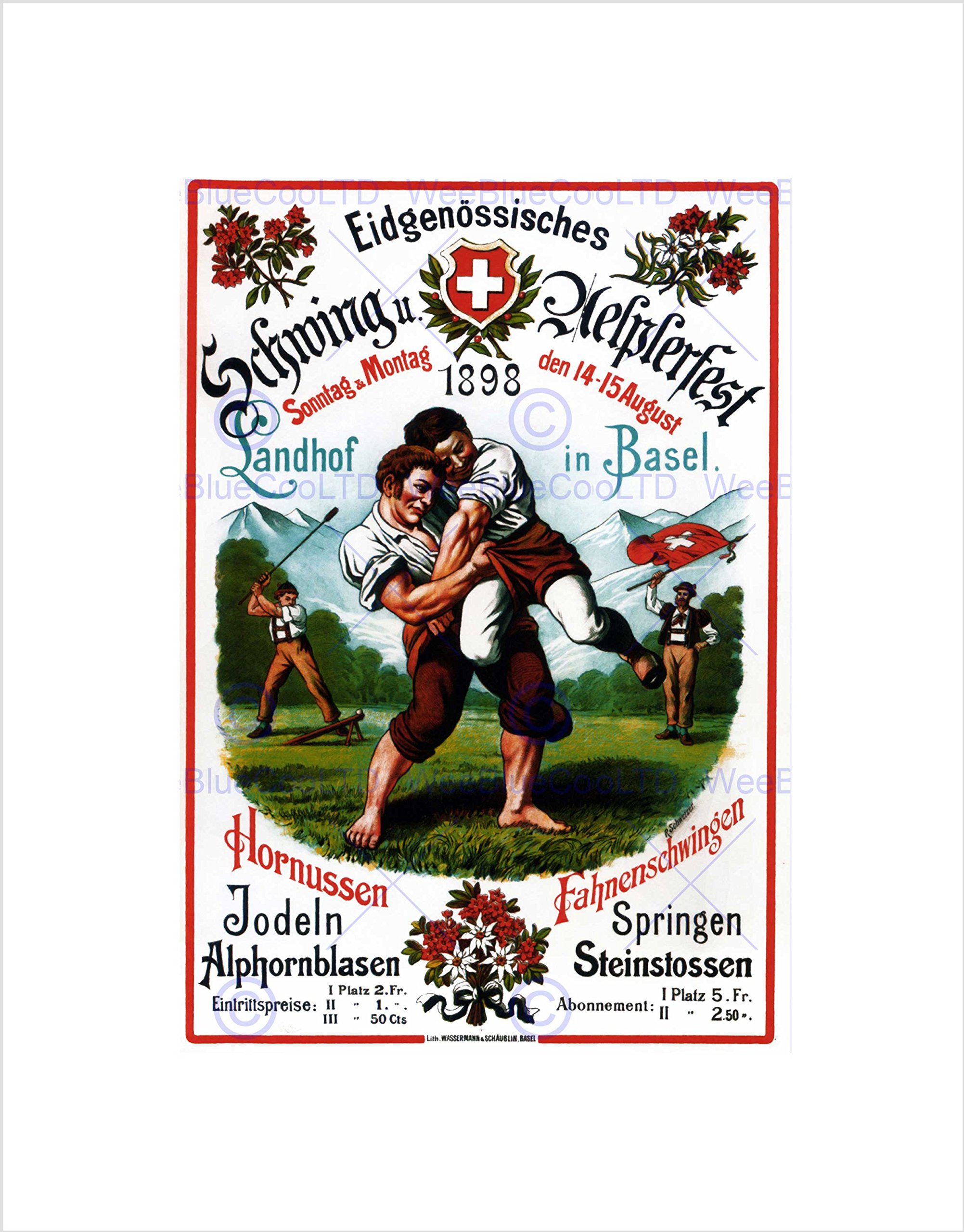 Wee Blue Coo Cultural Sport Swiss Wrestling Alpine Basel Switzerland Wall Art Print