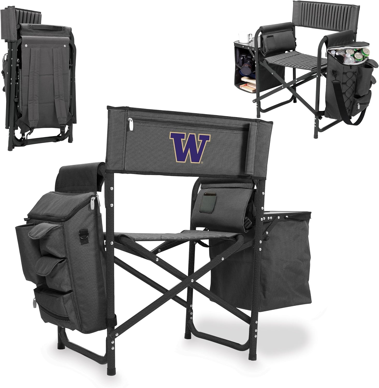 NCAA Washington Huskies Fusion Camping Chair with Side Table and Soft Cooler - Beach Chair for Adults - Lawn Chair