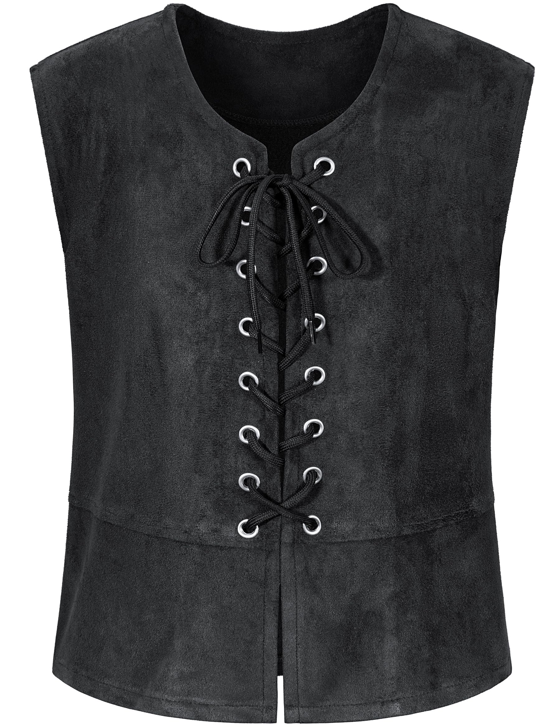 Kids Pirate Renaissance Vest for Boys Costumes Medieval Viking Steampunk Gothic Vest Halloween Cosplay 10-11 Years Black