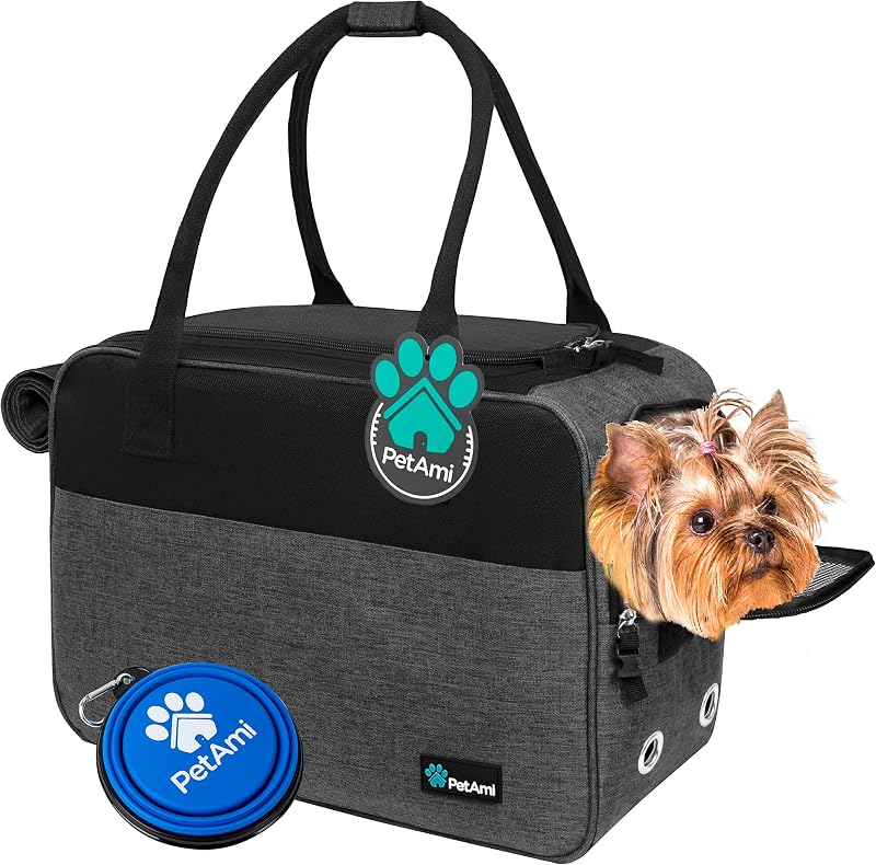 PetAmi Dog Purse Carrier for Small Dogs Cats, TSA Airline Approved Soft-Sided Pet Carrier with Pockets, Ventilated Travel Tote Bag with Bed & Shoulder Strap, Puppy Kitten, Max 12 lbs, Heather Charcoal
