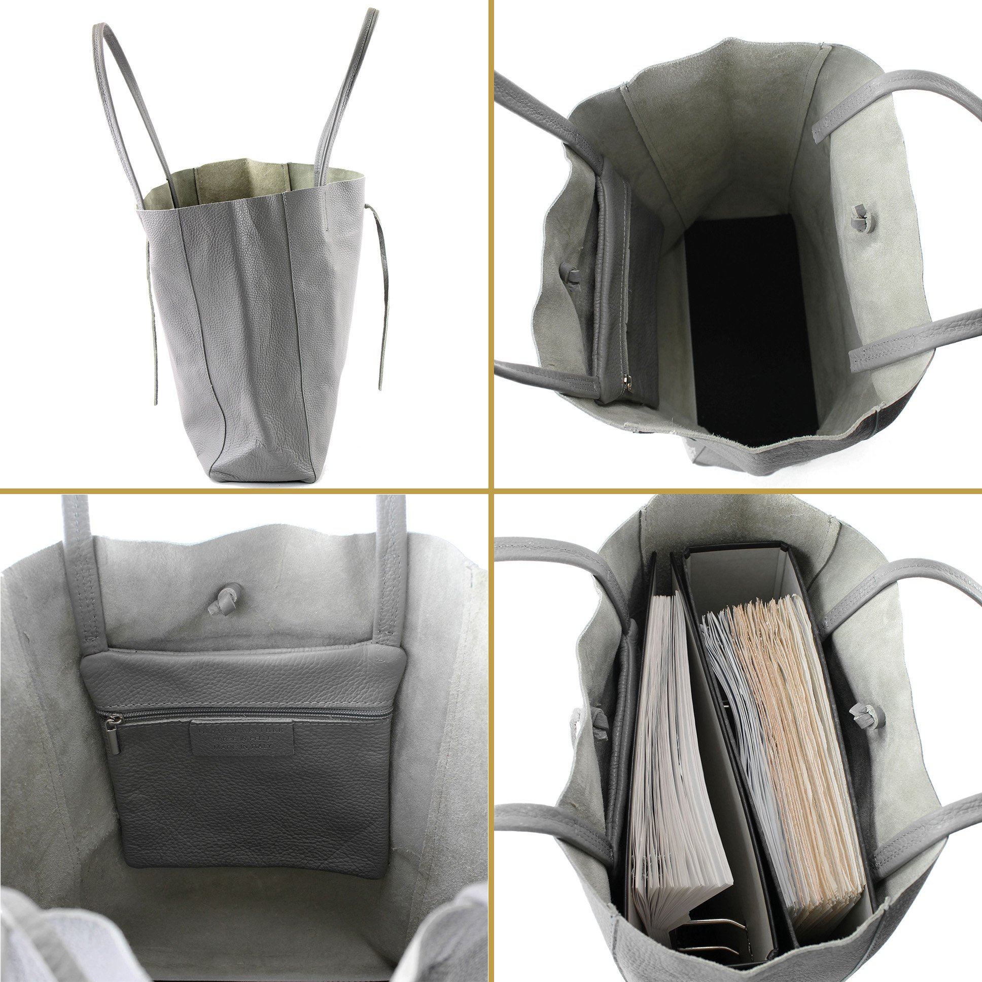 modamoda de T163 - Bolso de piel para mujer (tamaño grande, con bolsillo interior, fabricado en Italia)