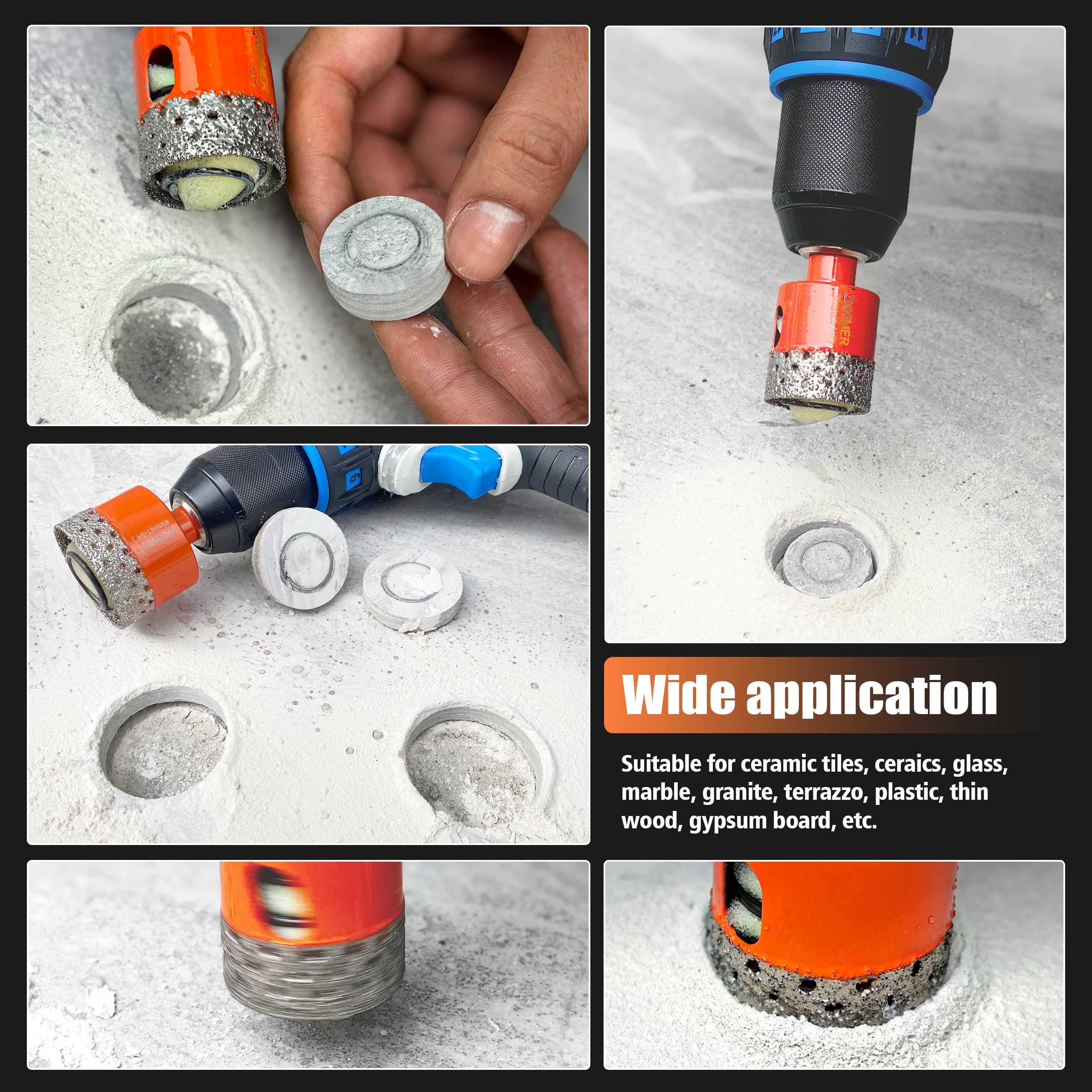 Set di punte diamantate per piastrelle in porcellana, 10 pezzi, 6-50 mm, per vetro, porcellana, ceramica, piastrelle, granito, marmo, pietra e altro ancora